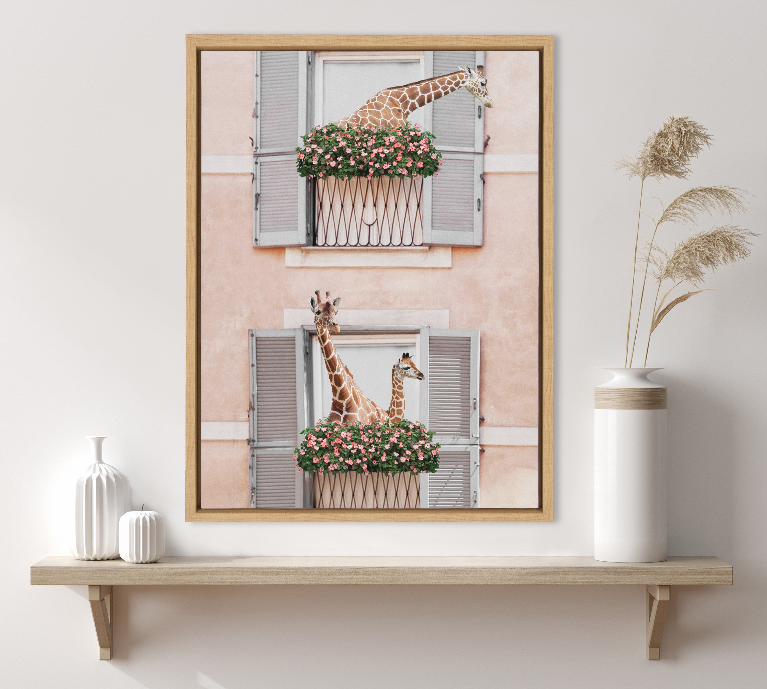 Sylvie Giraffe Neighbors Framed Canvas by July Art Prints