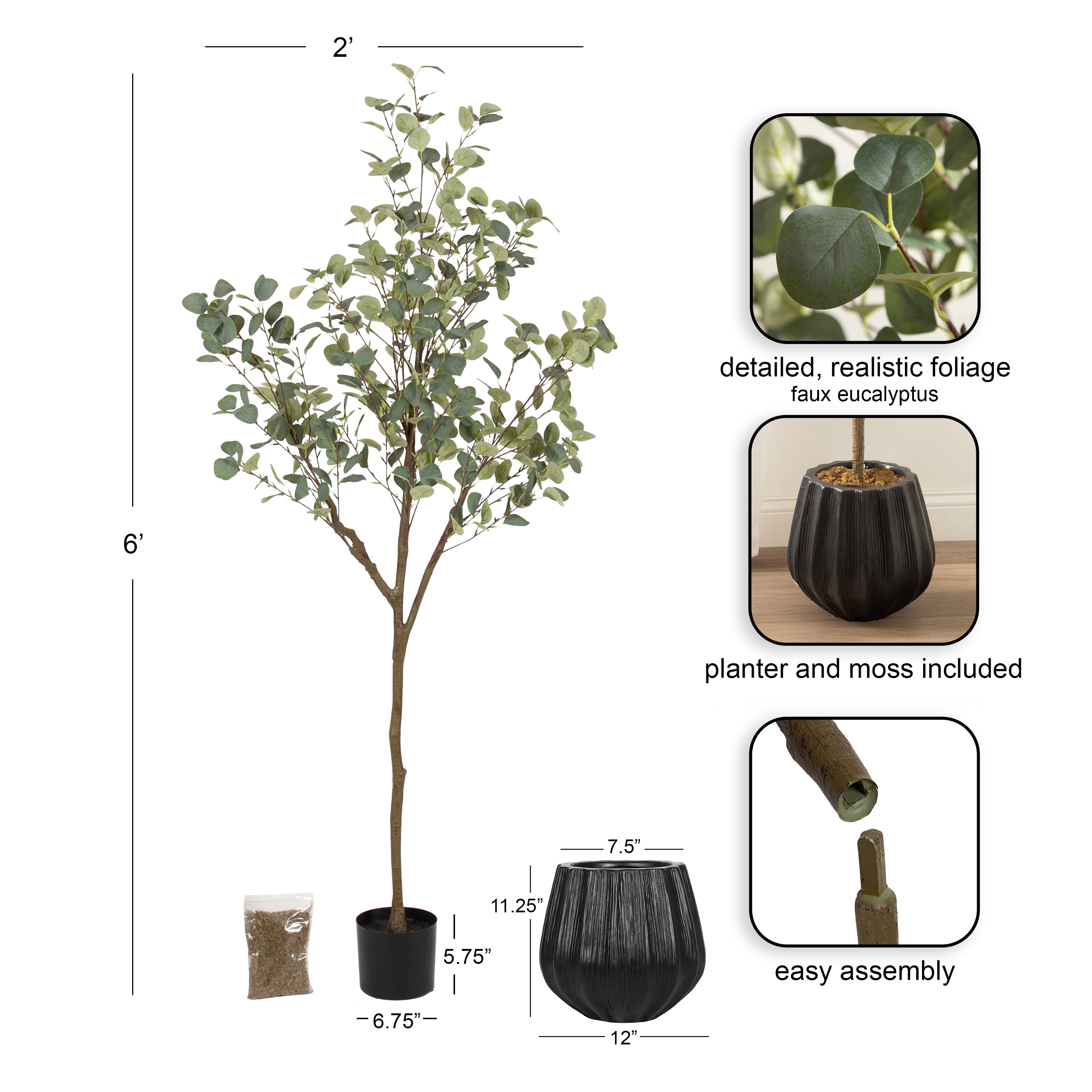 Faux Tree Black 6' 2