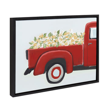 Sylvie Red Truck with Flowers Framed Canvas by Border Bloom