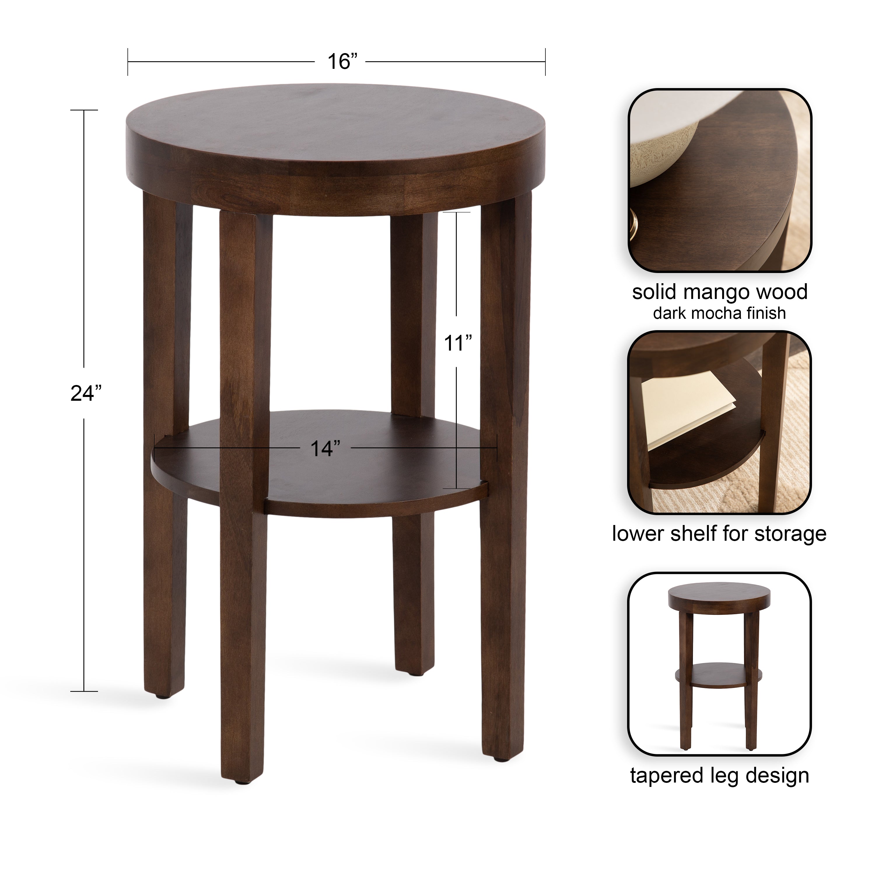 Side Table Dark Brown 16x16x24 2