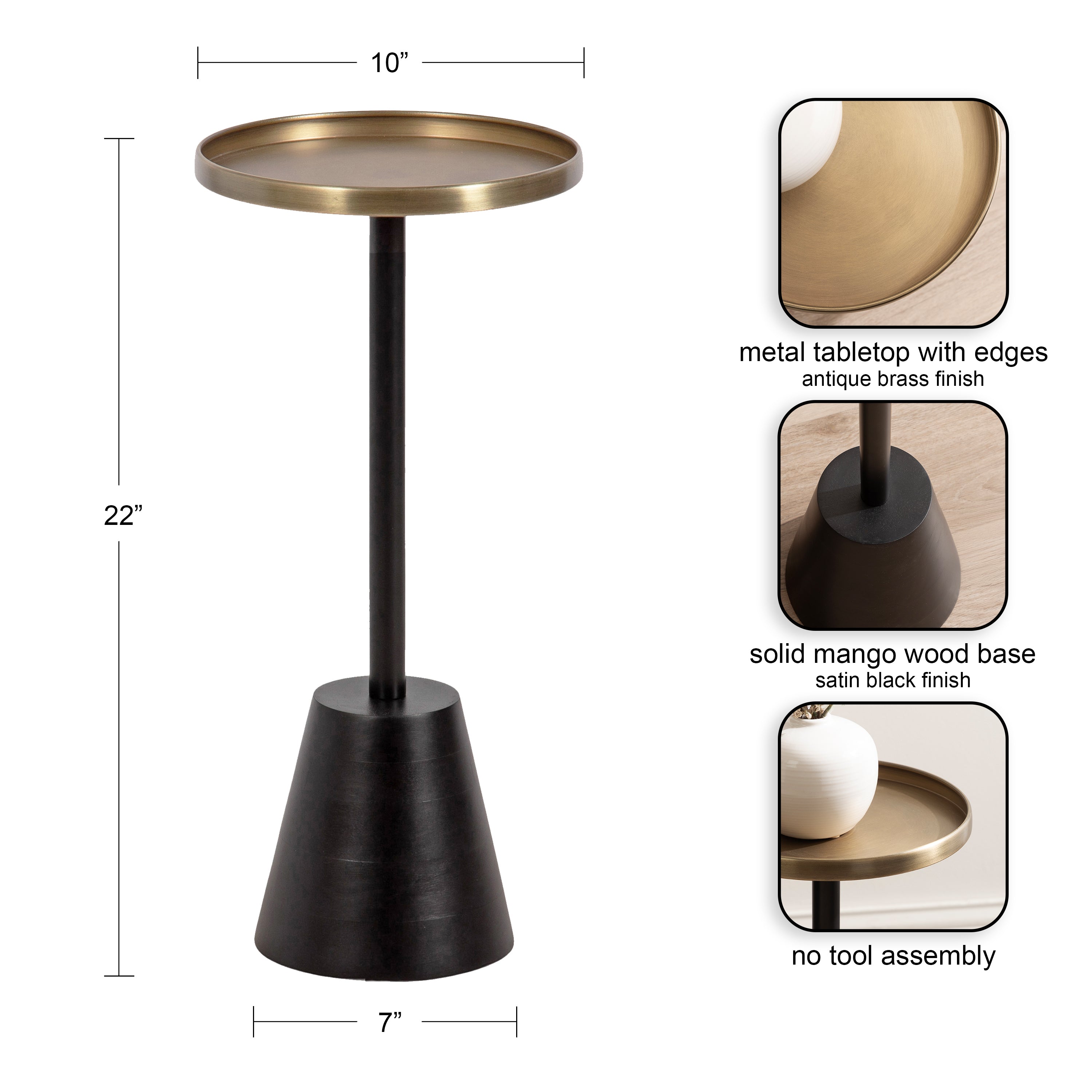 Side Table Gold Black 10x10x22 2