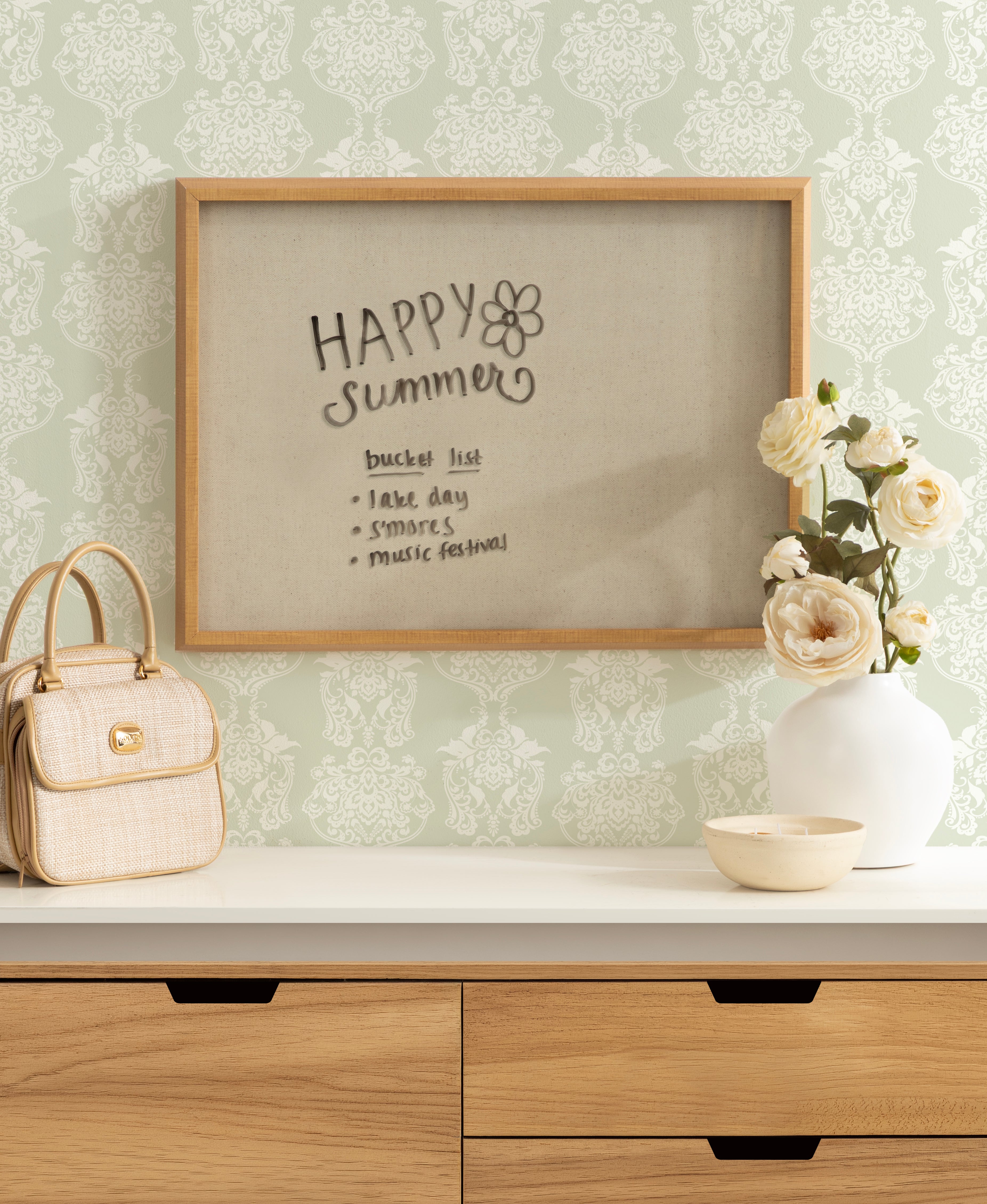 Natural Linen Light Dry Erase by The Creative Bunch Studio Framed Glass Dry Erase Wall Art White Board