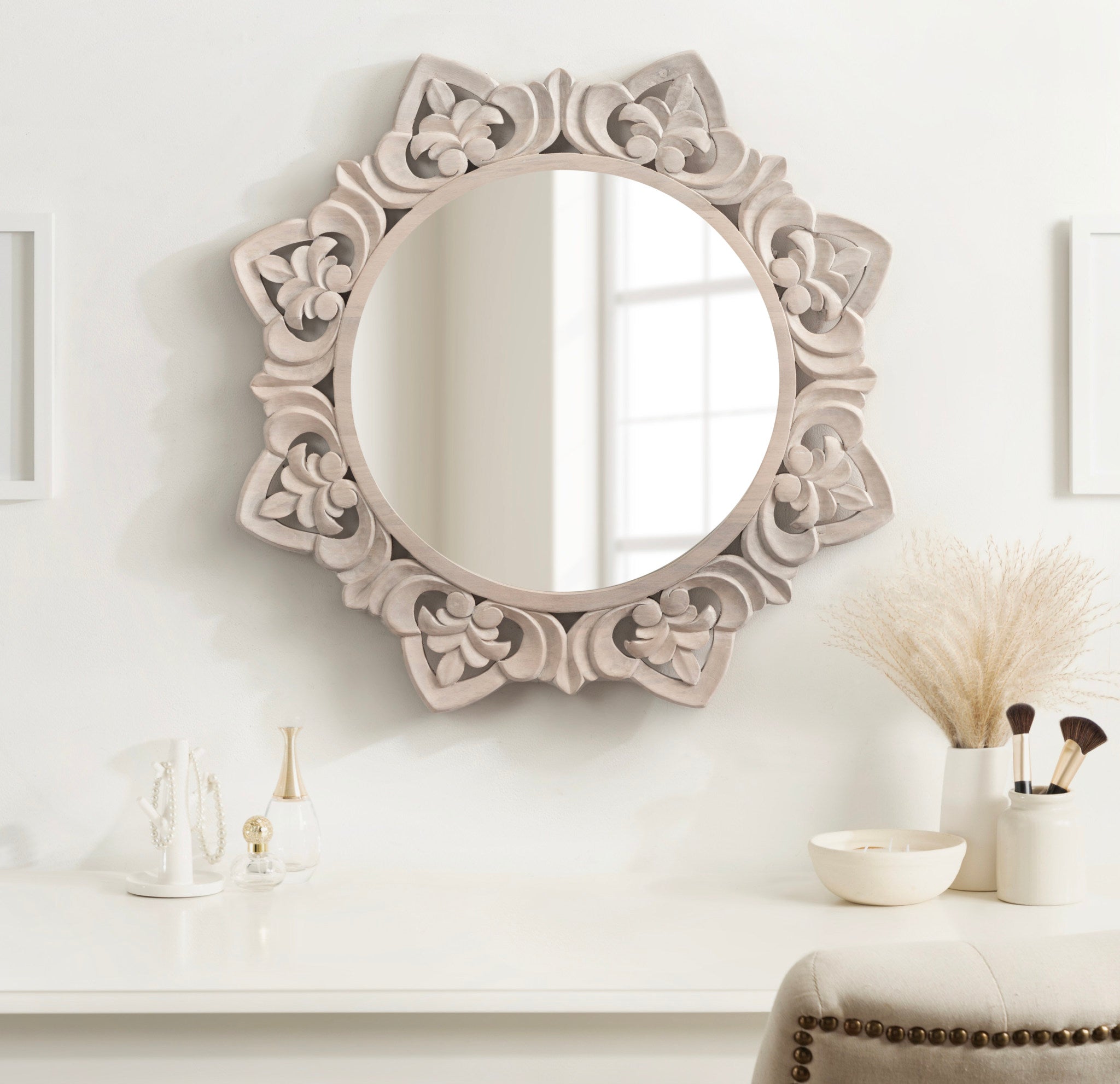 Meera Carved Wood Mirror
