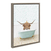 Sylvie Highland Cow and Duckling in Little Fish Bath Framed Canvas by Amy Peterson Art Studio
