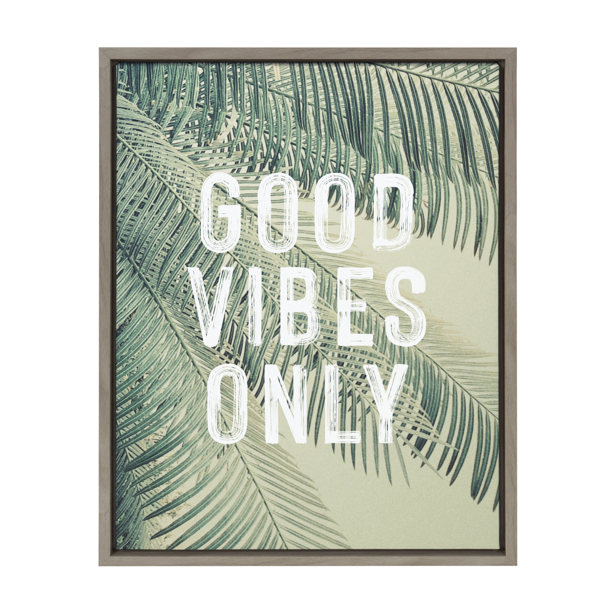 Sylvie Vintage Tropical Palms Good Vibes Only Framed Canvas by The Creative Bunch Studio