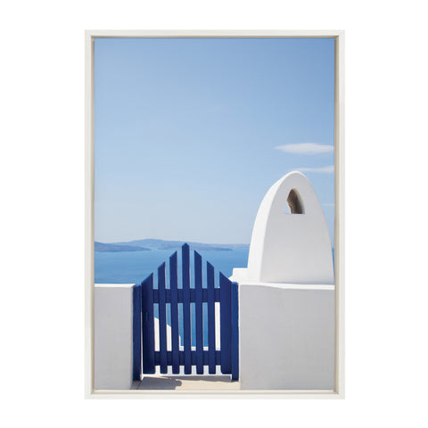 Sylvie Oia Blue Fence Framed Canvas by Golie