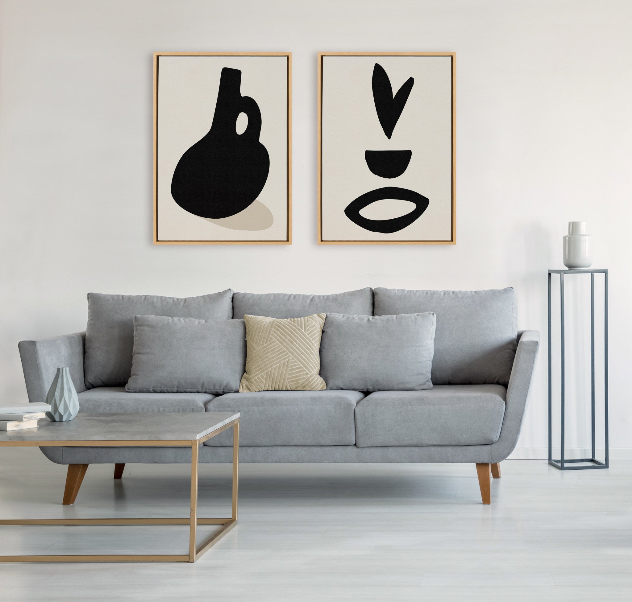 Sylvie Black Vase and Fly Away Framed Canvas by Rocket Jack