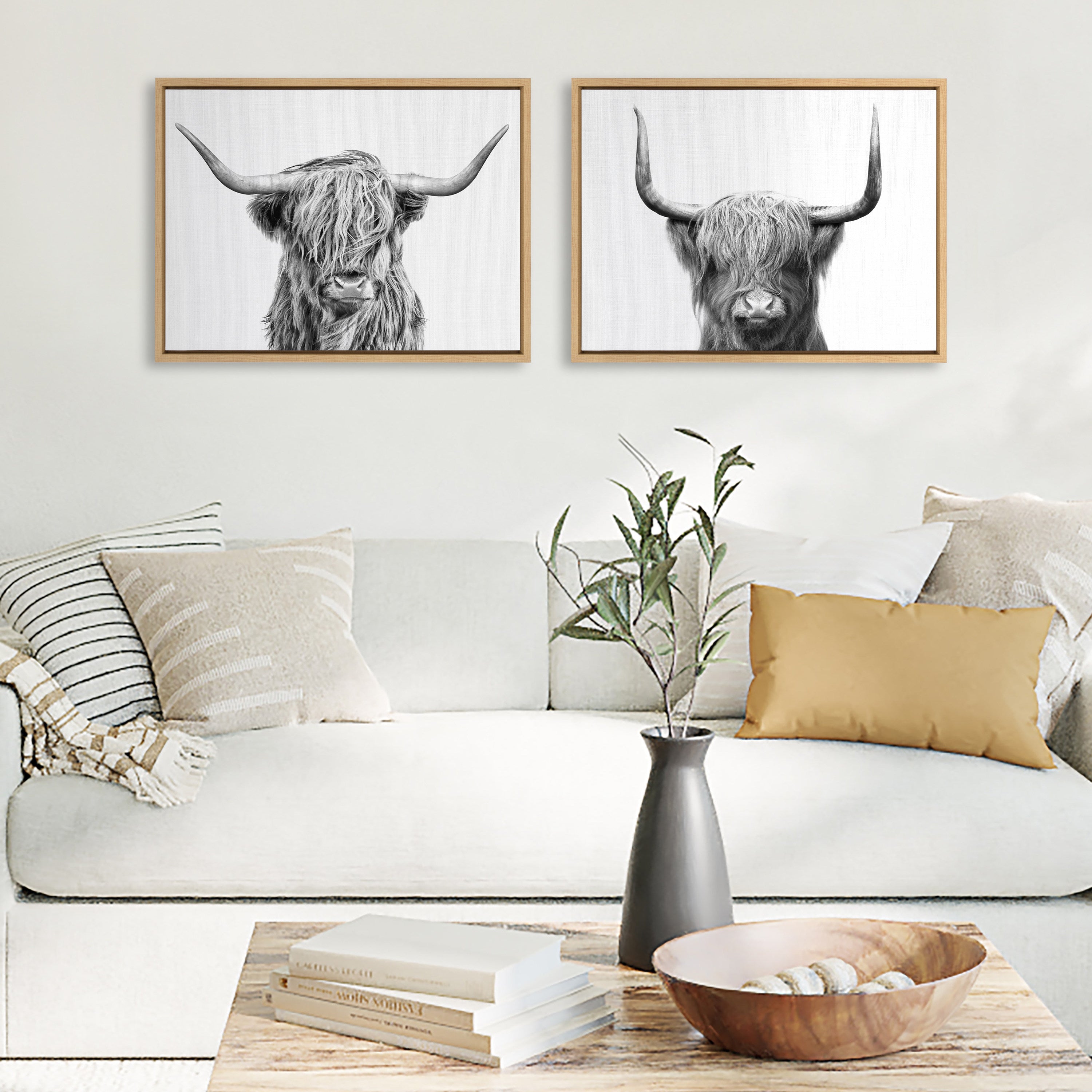 Sylvie Highland and Highland Cow 2 Framed Canvas by Simon Te of Tai Prints