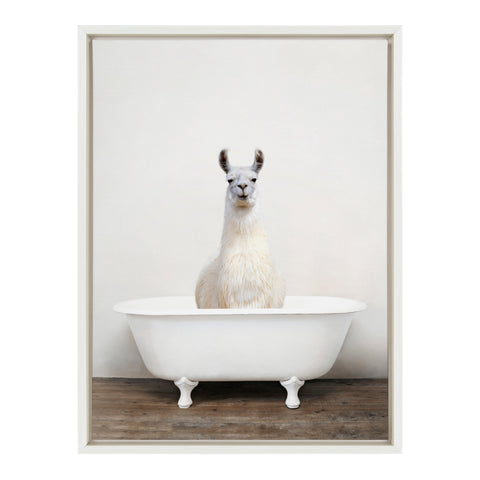 Sylvie Alpaca in the Tub Color Framed Canvas by Amy Peterson Art Studio