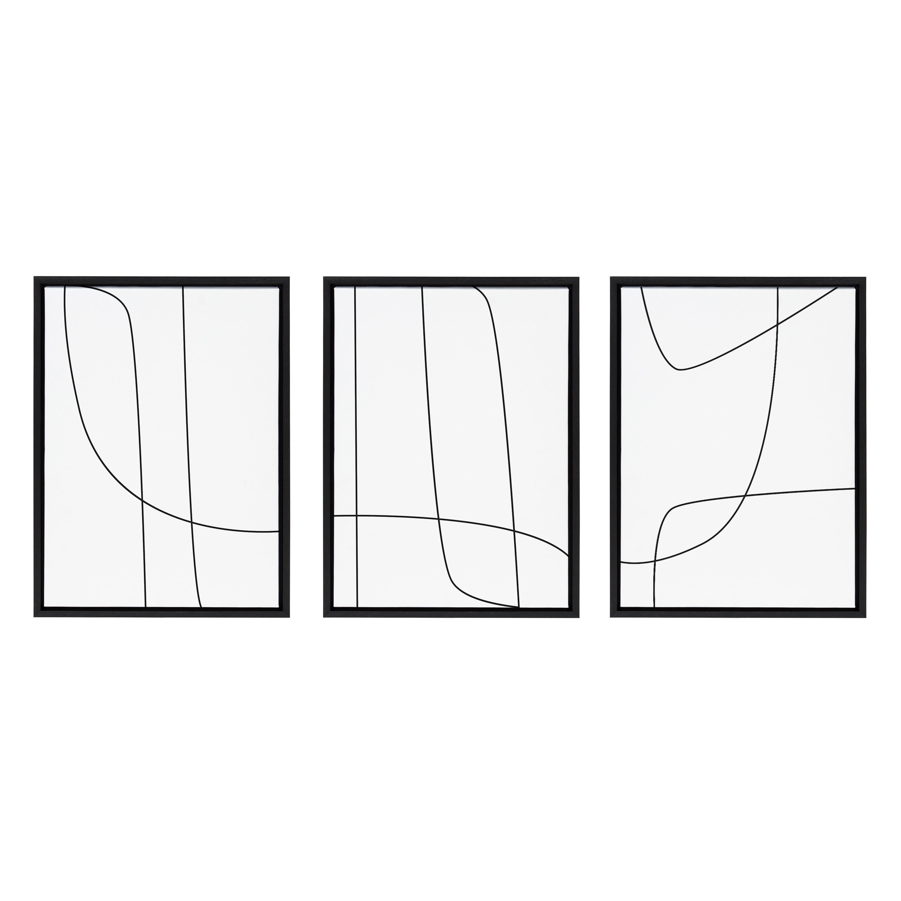Sylvie Modern Line Abstract Black and White Framed Canvas Set by The Creative Bunch Studio