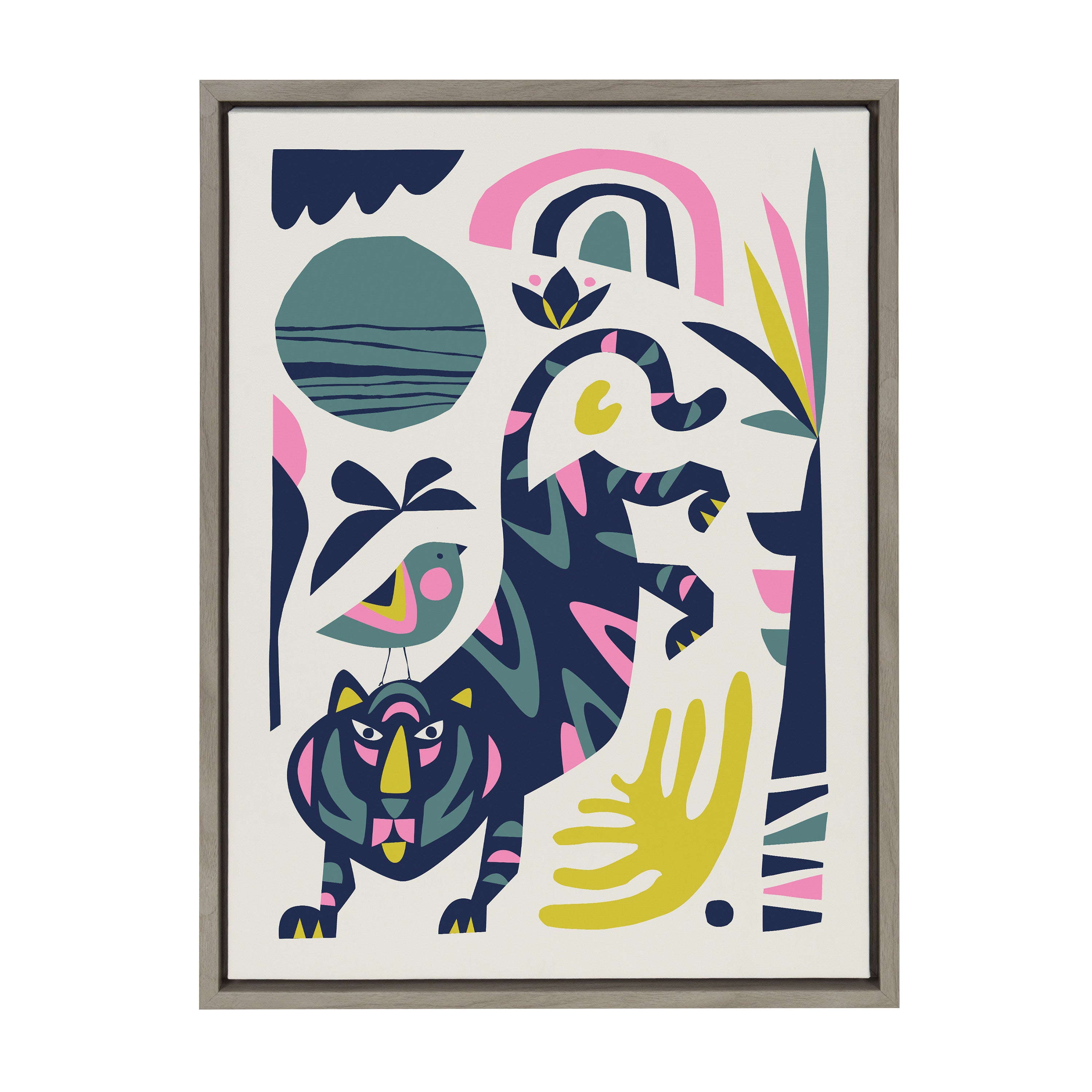 Sylvie Mid Century Modern Tiger and Bird Framed Canvas by Rachel Lee of My Dream Wall