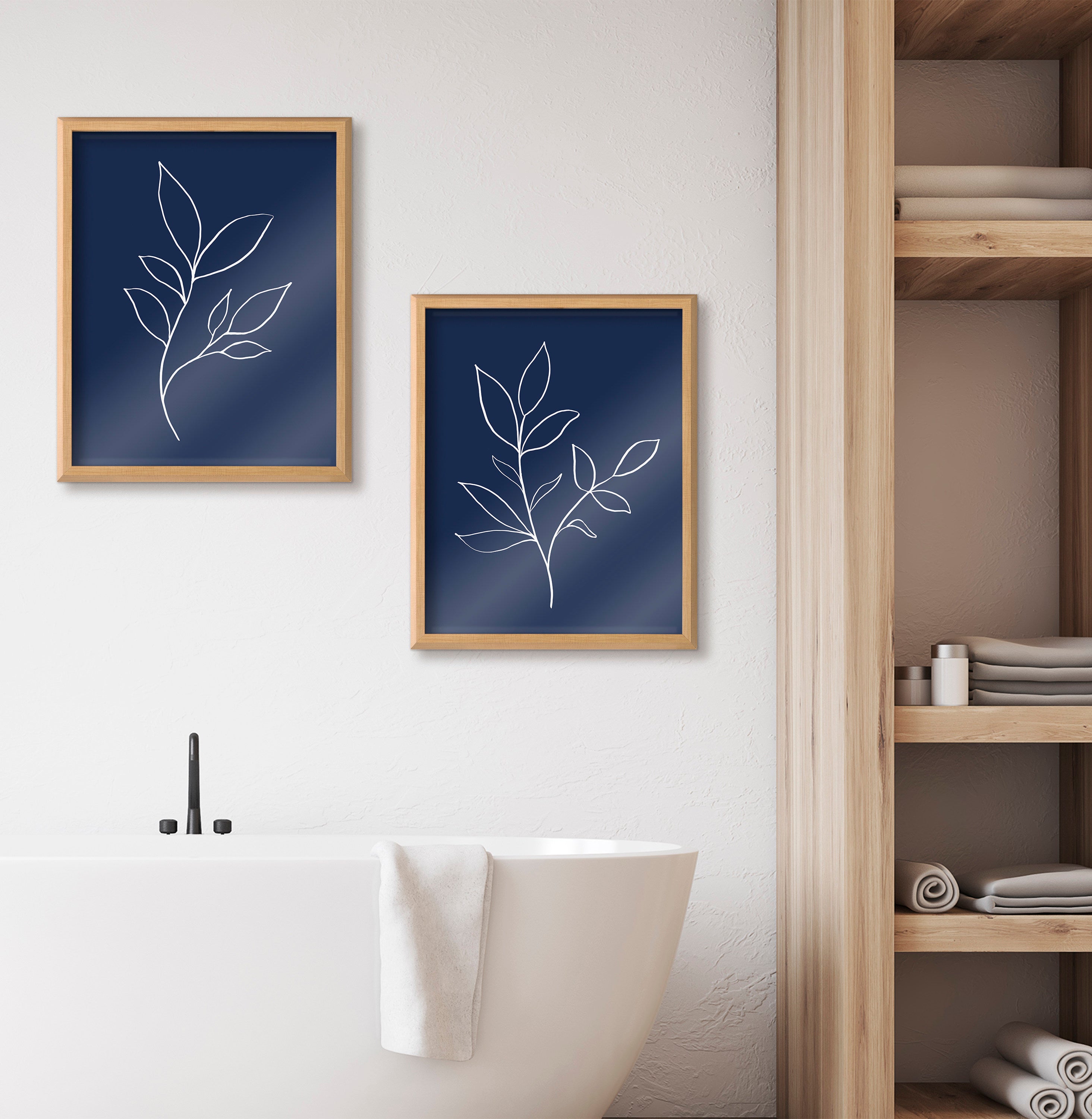 Blake Modern Blue Botanical Line Sketch Print 3 Framed Printed Glass by The Creative Bunch Studio