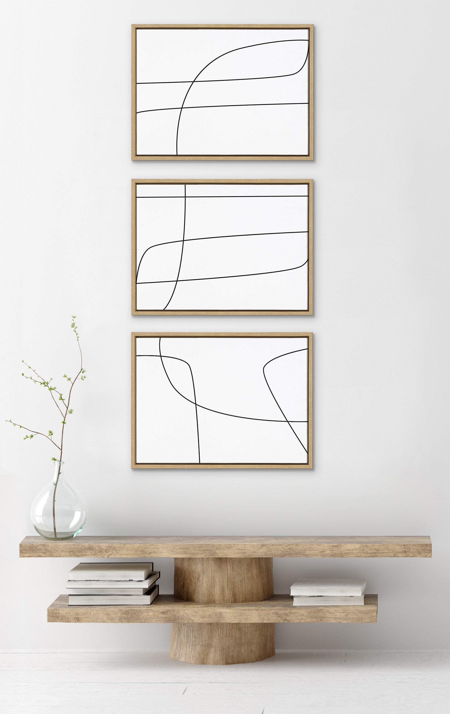 Sylvie Modern Line Abstract Black and White Framed Canvas Set by The Creative Bunch Studio