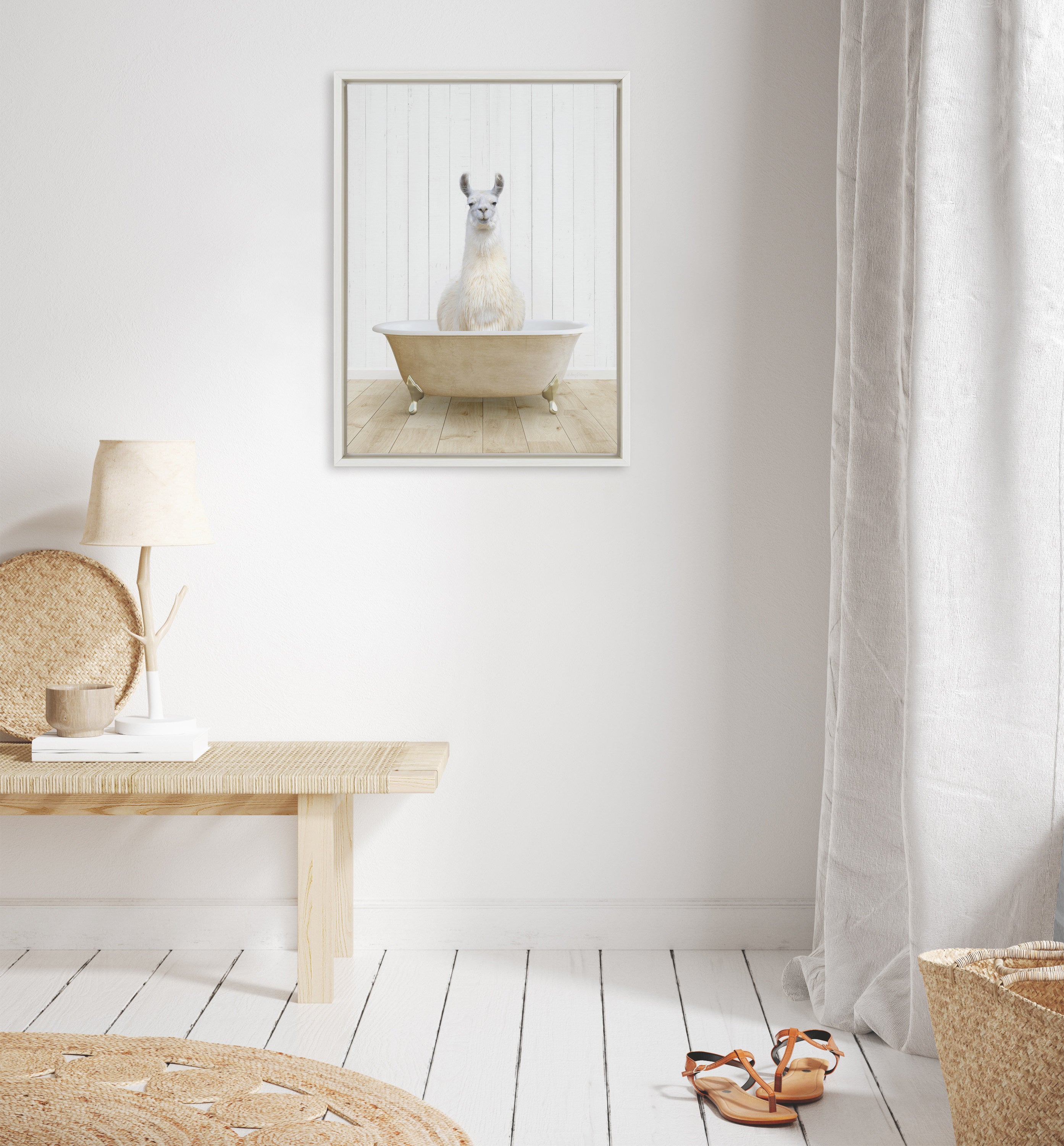Sylvie Llama Farmhouse Bath Framed Canvas by Amy Peterson Art Studio