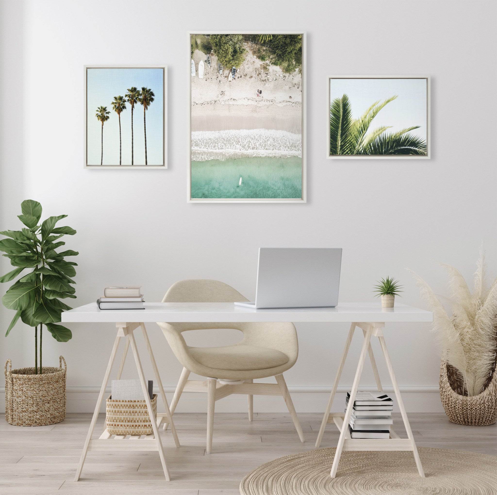 Sylvie Tropical Beach Framed Canvas Set