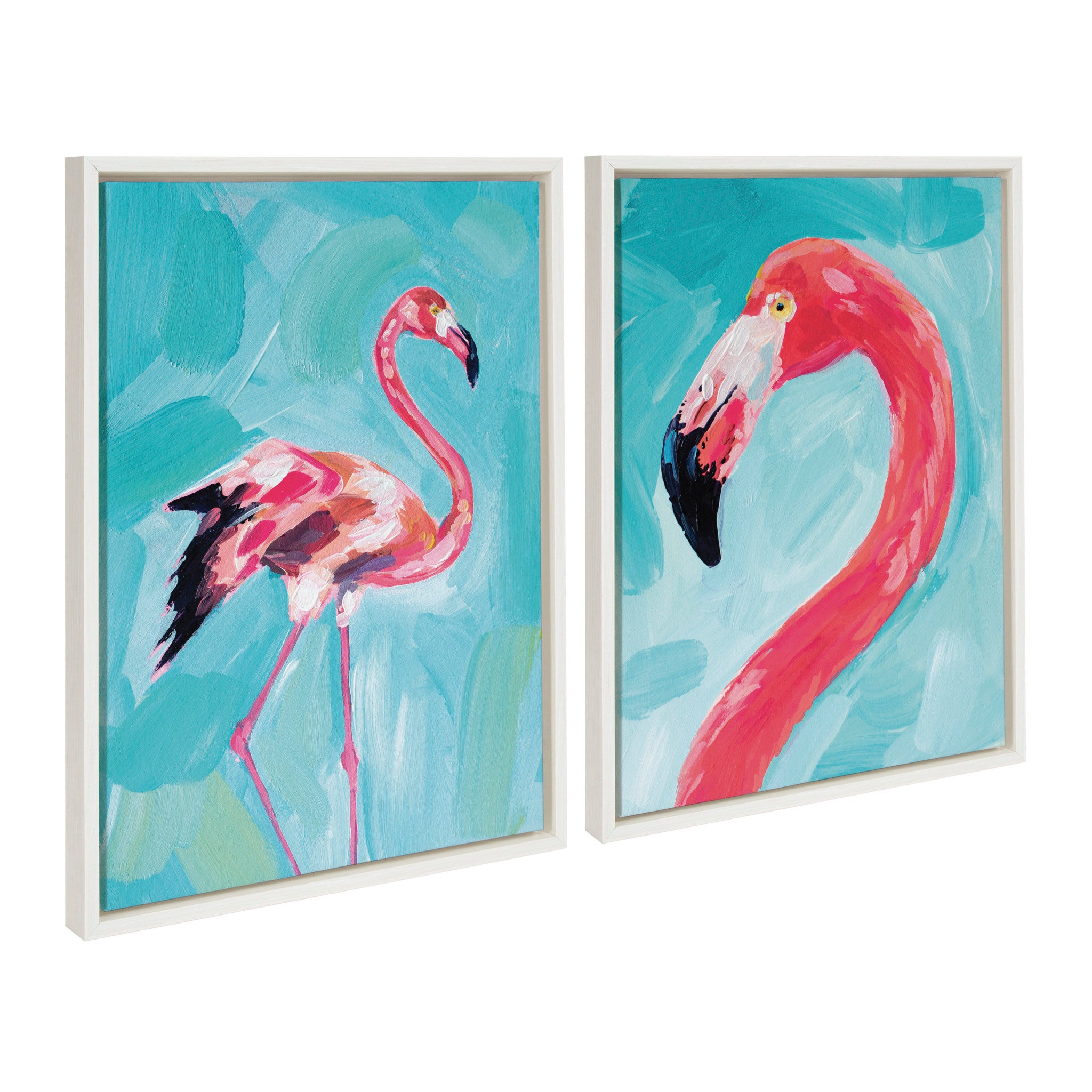 Sylvie Flamingo Study and Feathery Friend Framed Canvas Art Set by Rachel Christopoulos