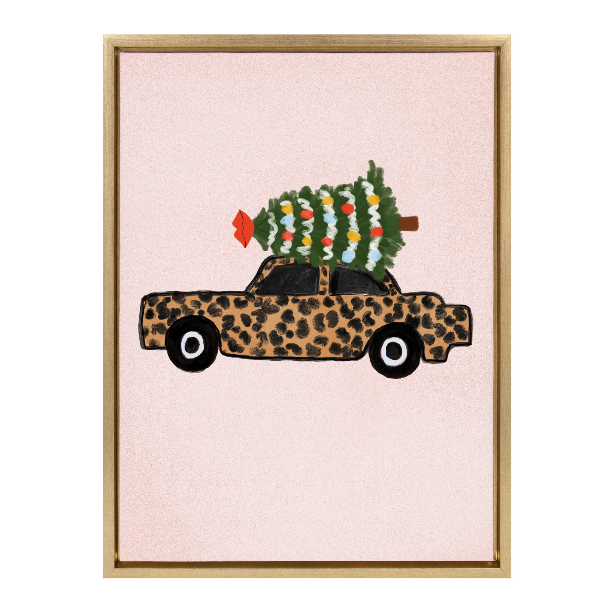 Sylvie Leopard Car Christmas Framed Canvas by Kendra Dandy of Bouffants and Broken Hearts