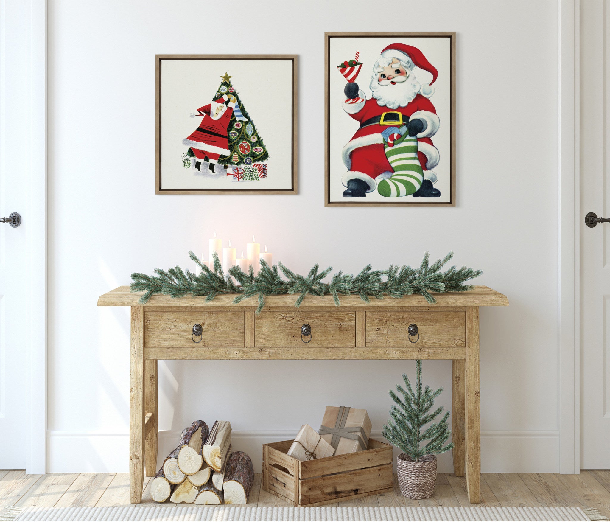 Sylvie Santa Claus Decorating Tree Framed Canvas by Corinna Buchholz of Piddix