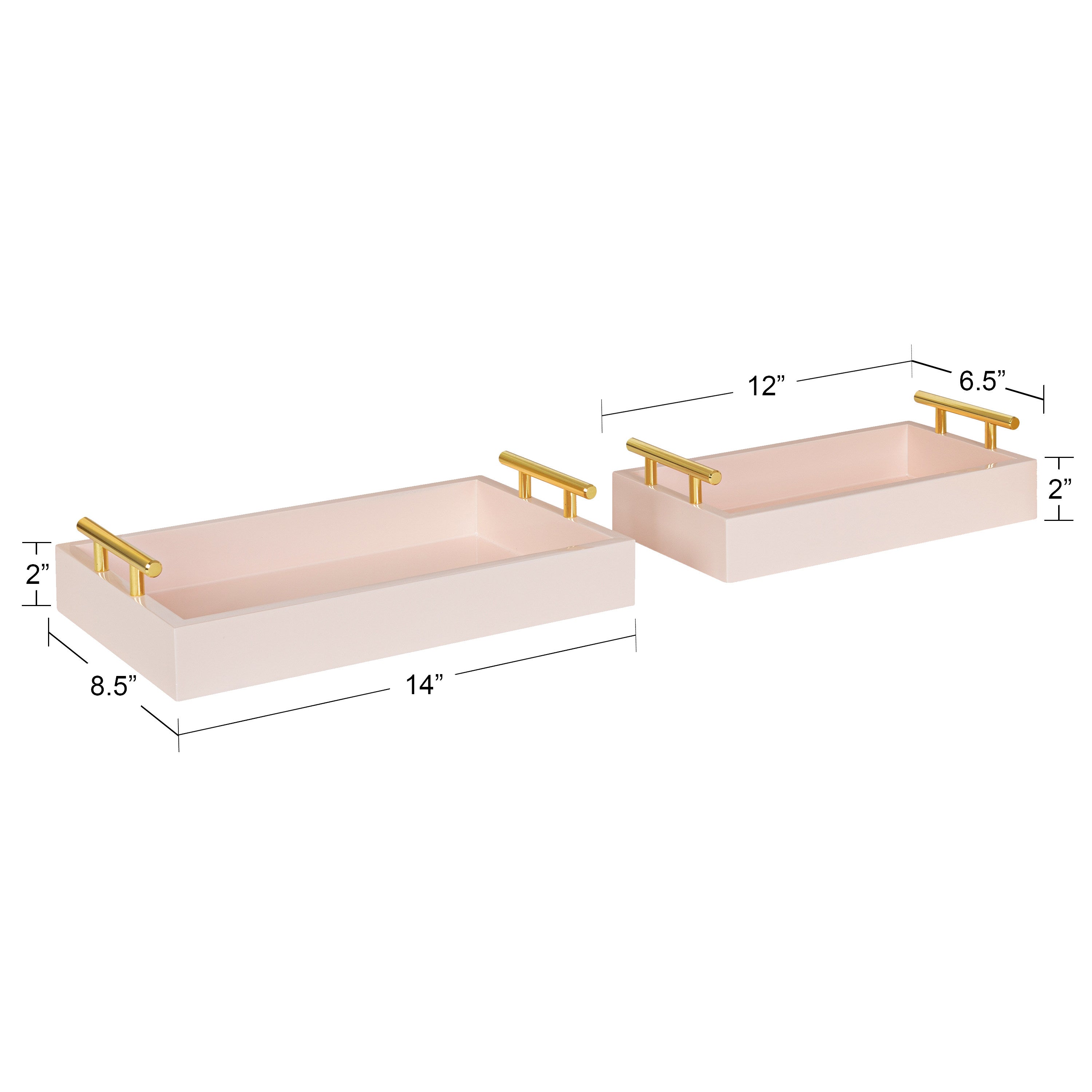 Kate and Laurel Lipton Rectangle Wood Tray Set - 2 Piece - White/Gold