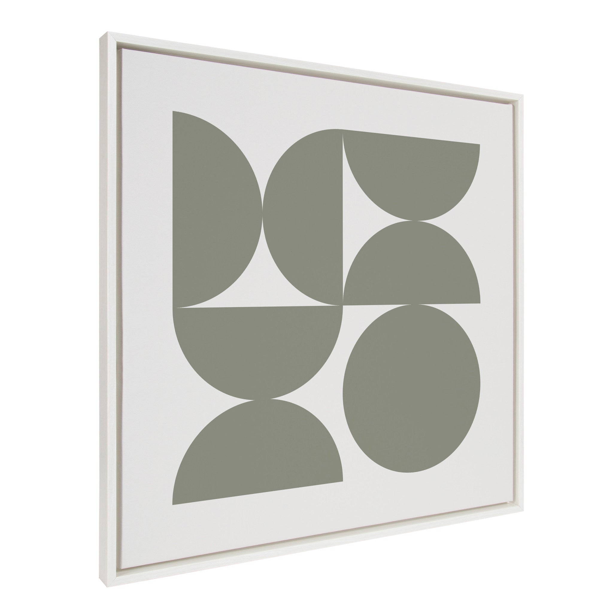 Sylvie Bold Vintage Geometric Sage Green on Soft White Framed Canvas by The Creative Bunch Studio
