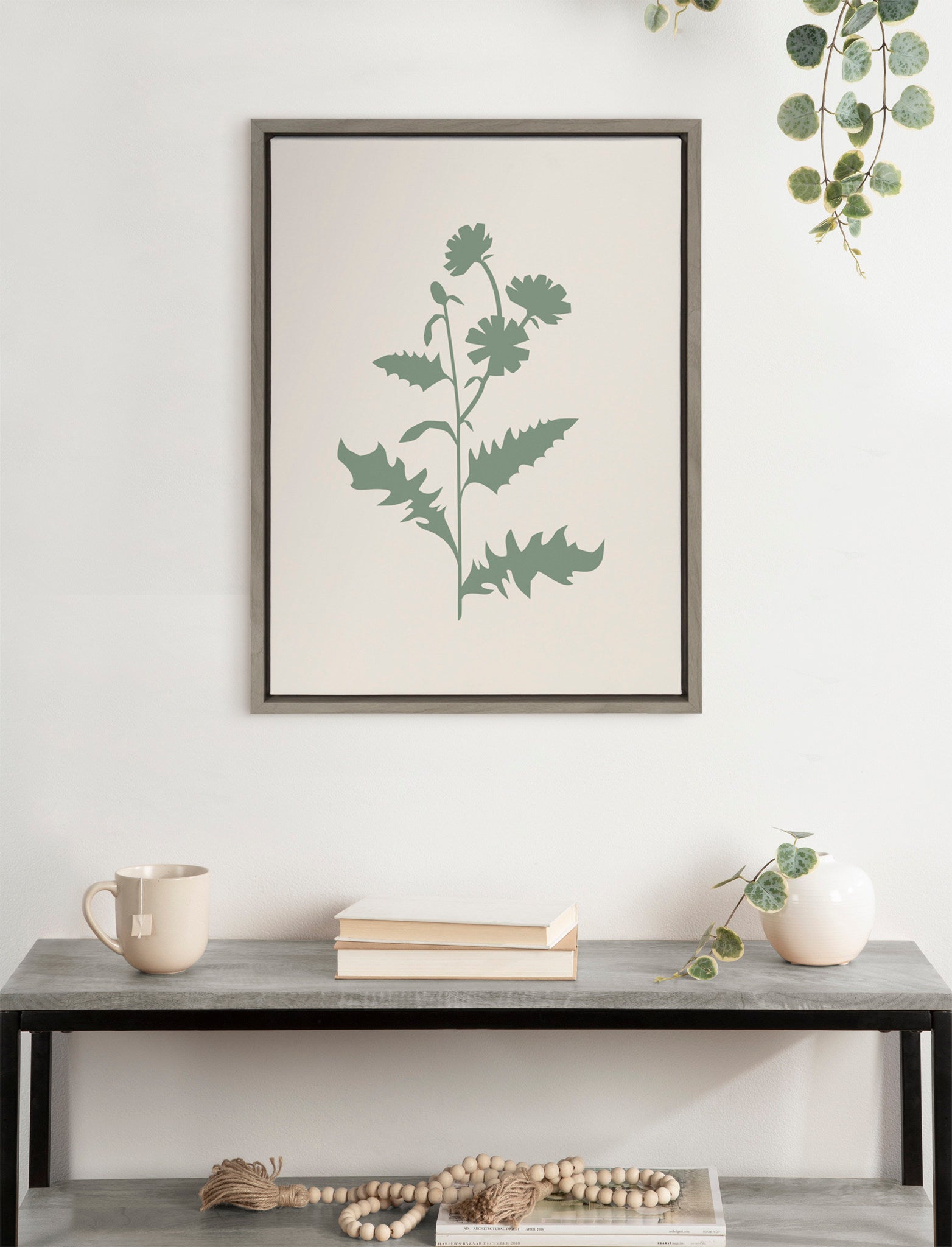 Sylvie Soft and Simple Feminine Green Botanical Framed Canvas by The Creative Bunch Studio