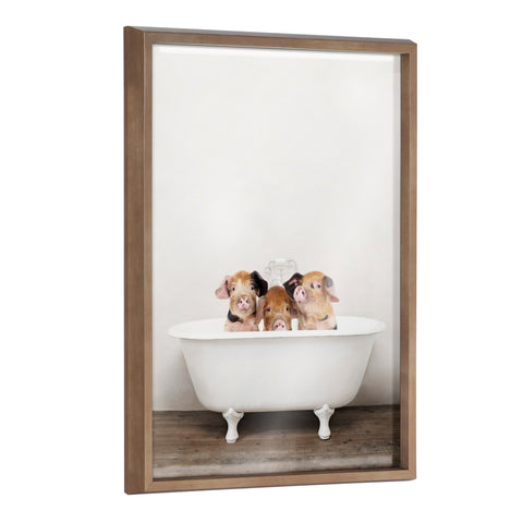 Blake Three Little Pigs in Vintage Bathtub Framed Printed Glass by Amy Peterson Art Studio