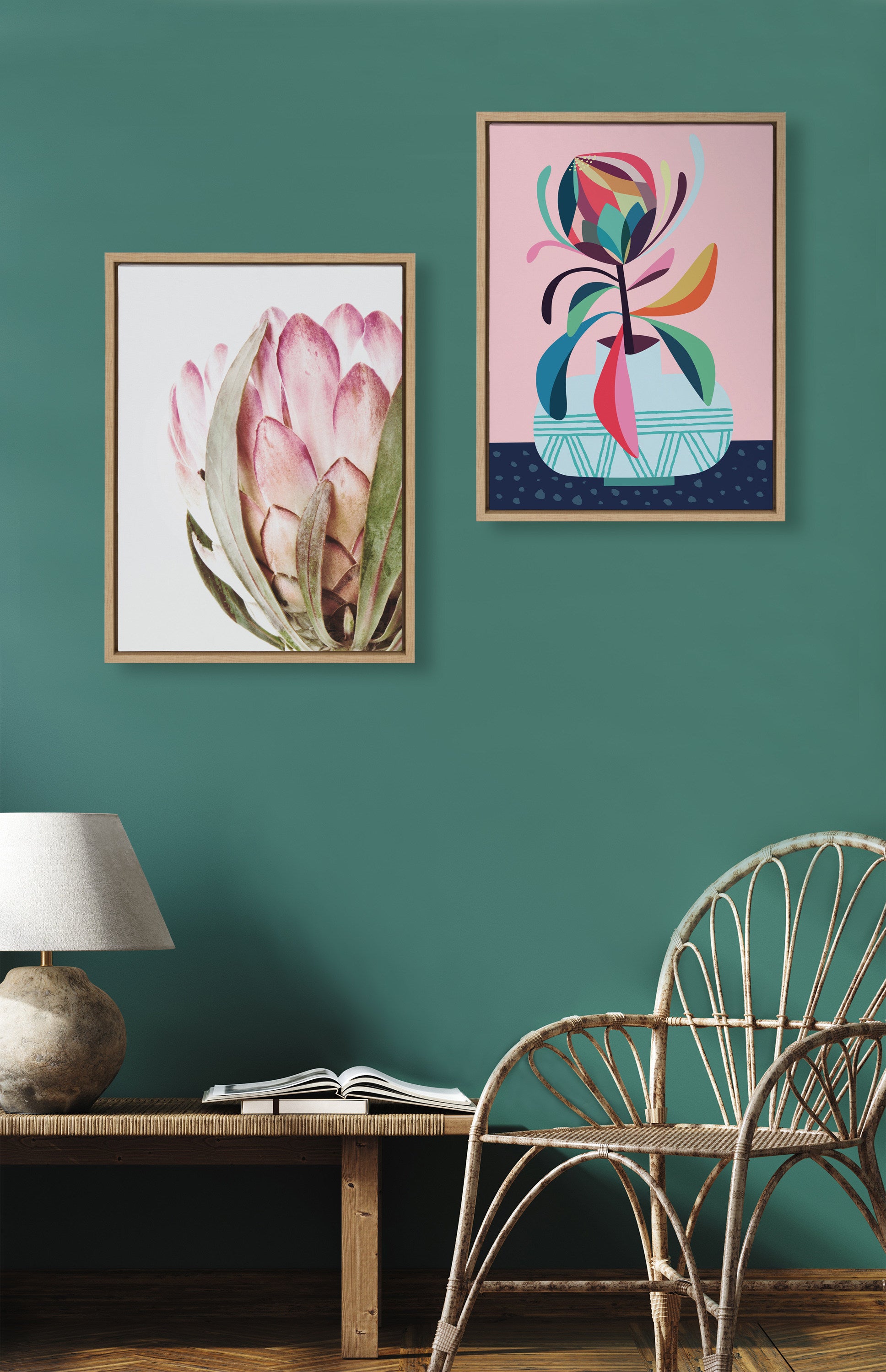 Sylvie Pink Protea Flower Framed Canvas by Amy Peterson