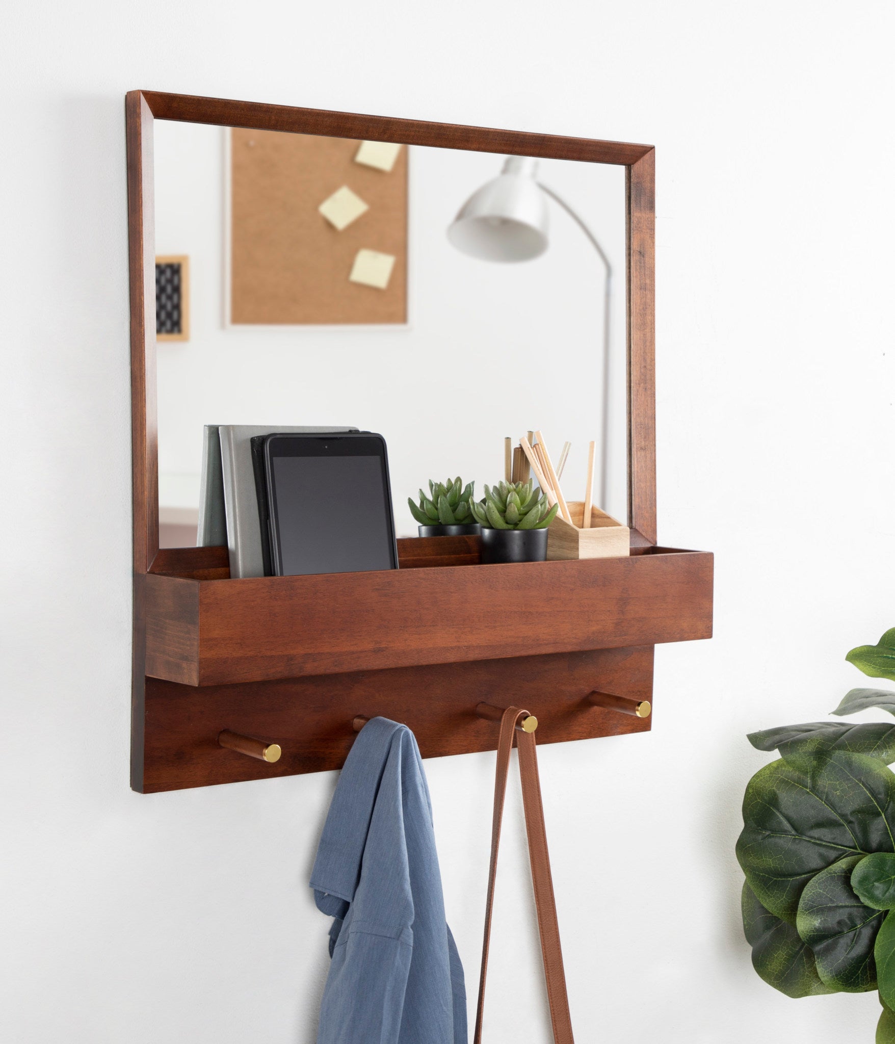 Hinter Wall Mirror with Shelf and Pegs