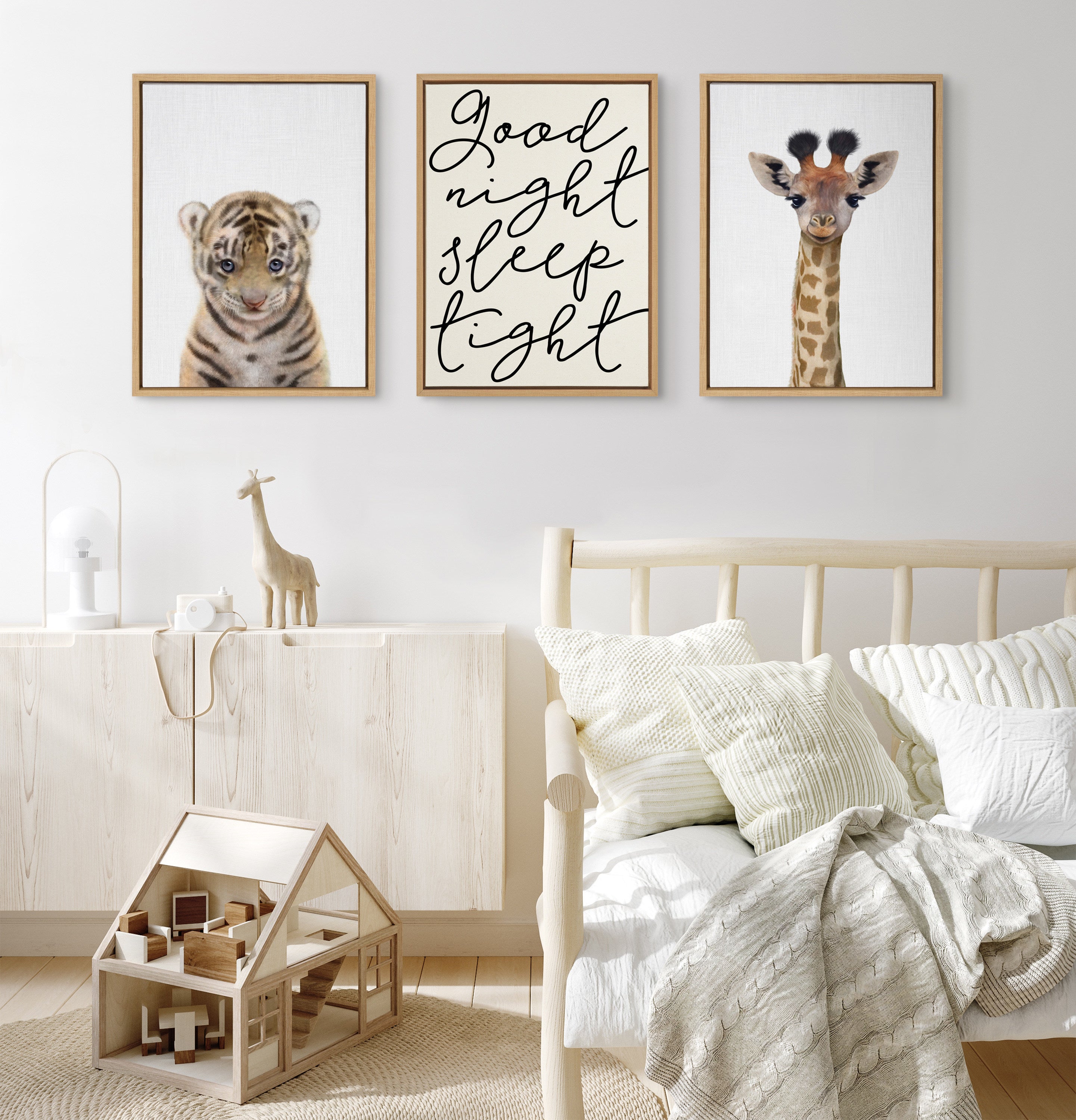 Sylvie Baby Giraffe  Color Illustration Framed Canvas by Simon Te of Tai Prints