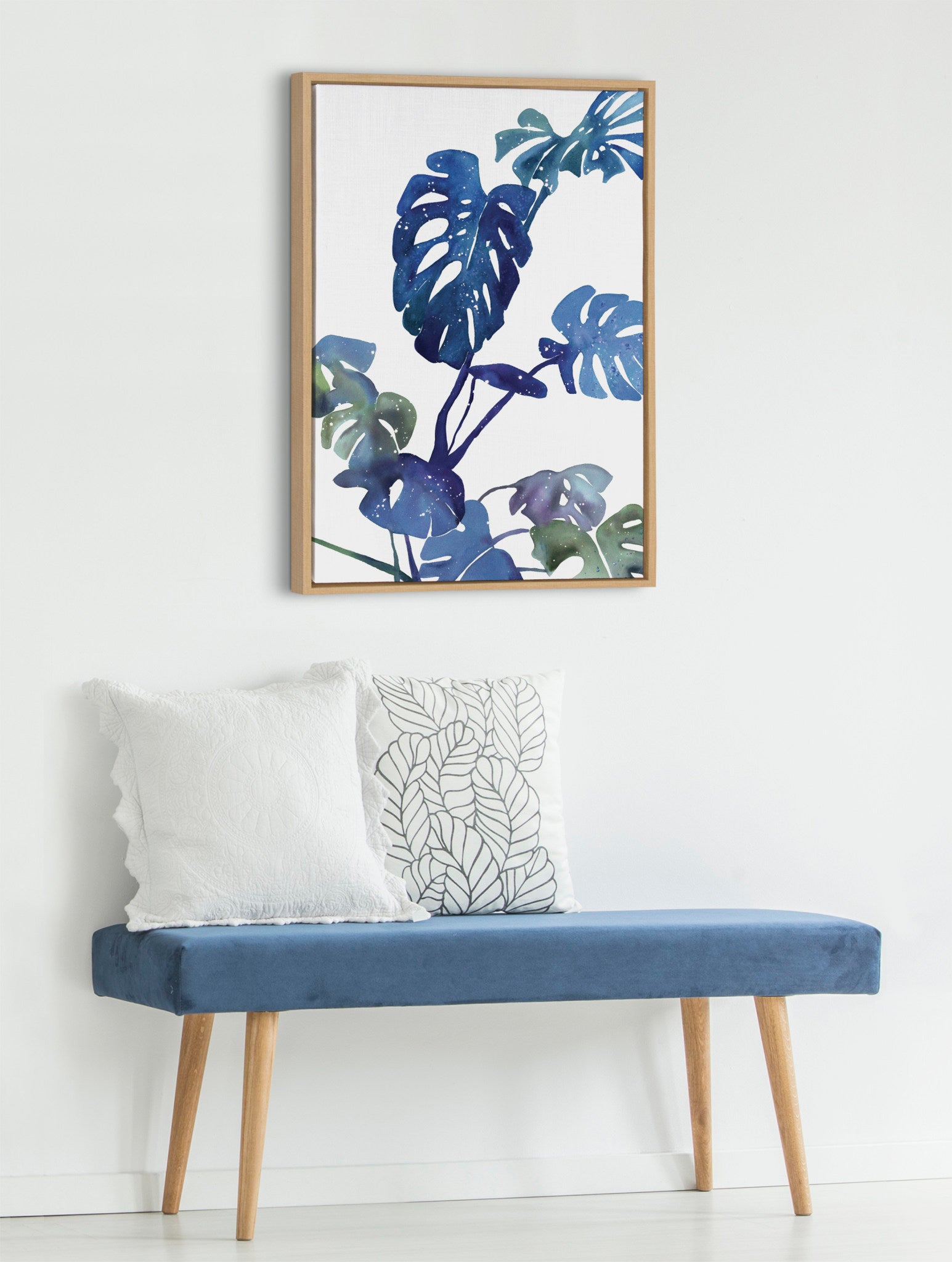 Sylvie CI Monstera Blue Magic Framed Canvas by Ingrid Sanchez of CreativeIngrid
