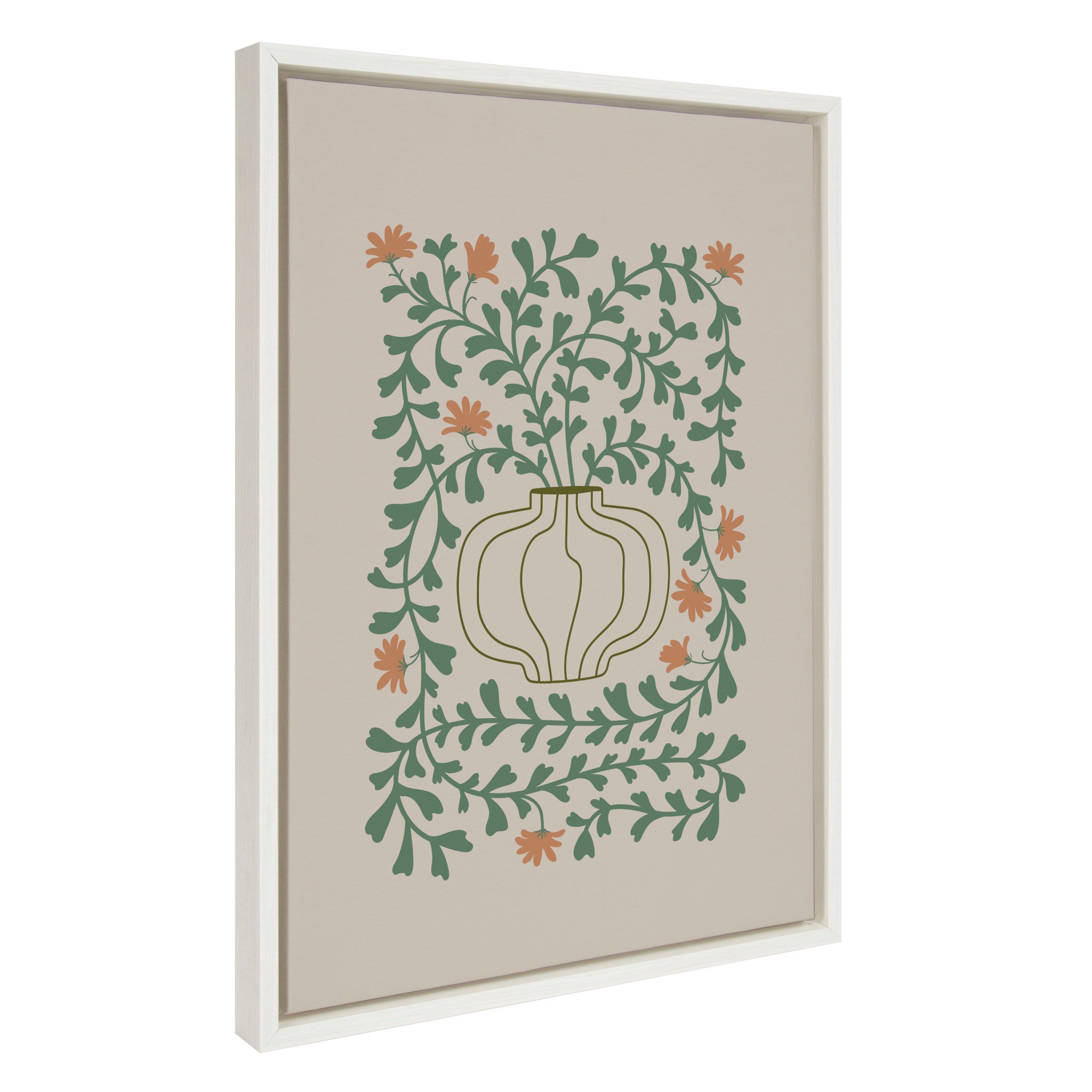 Sylvie Colorful Abstract Retro Floral Green and Orange Framed Canvas by The Creative Bunch Studio