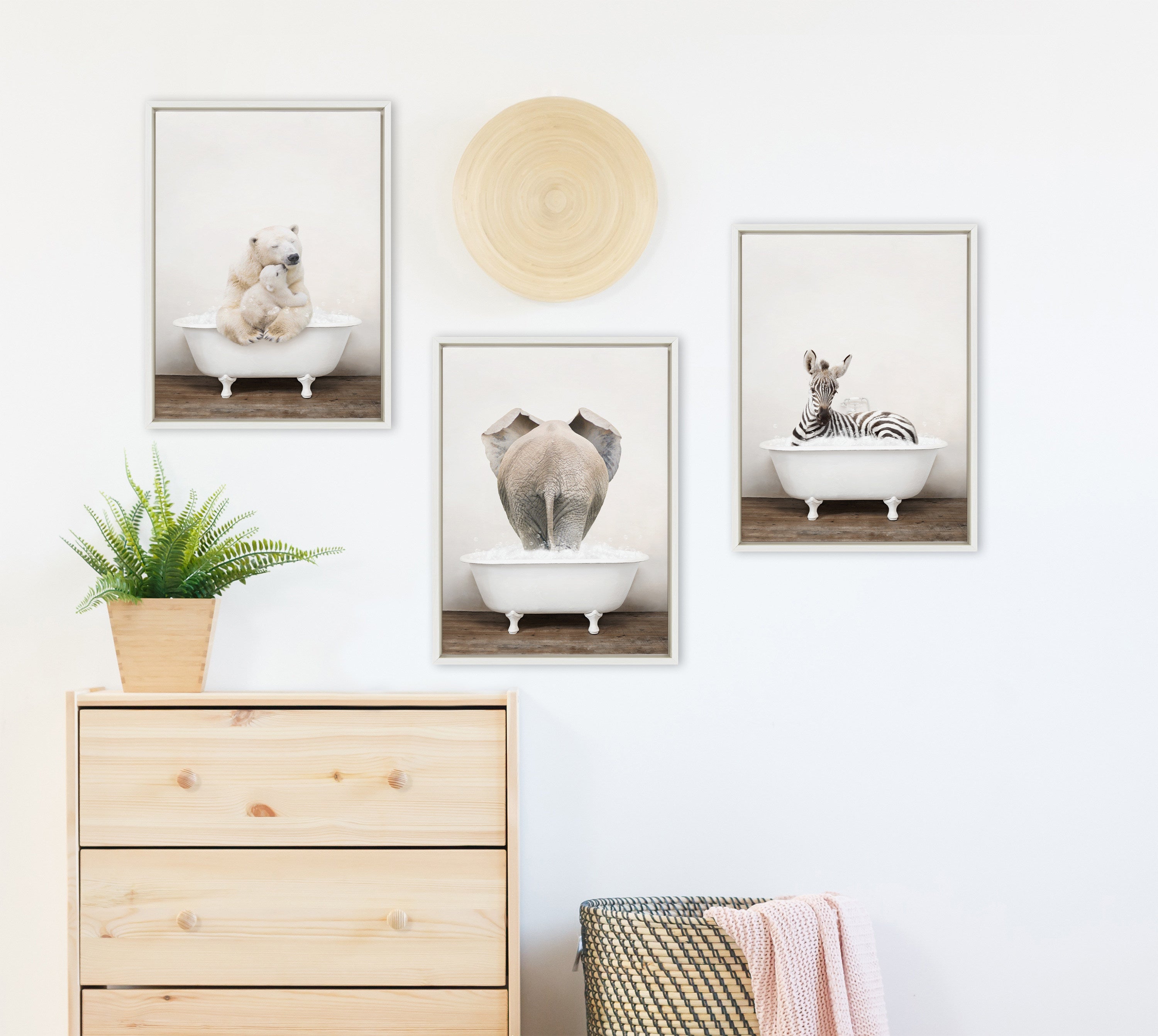 Sylvie Mother and Baby Polar Bear in Rustic Bath Framed Canvas by Amy Peterson Art Studio
