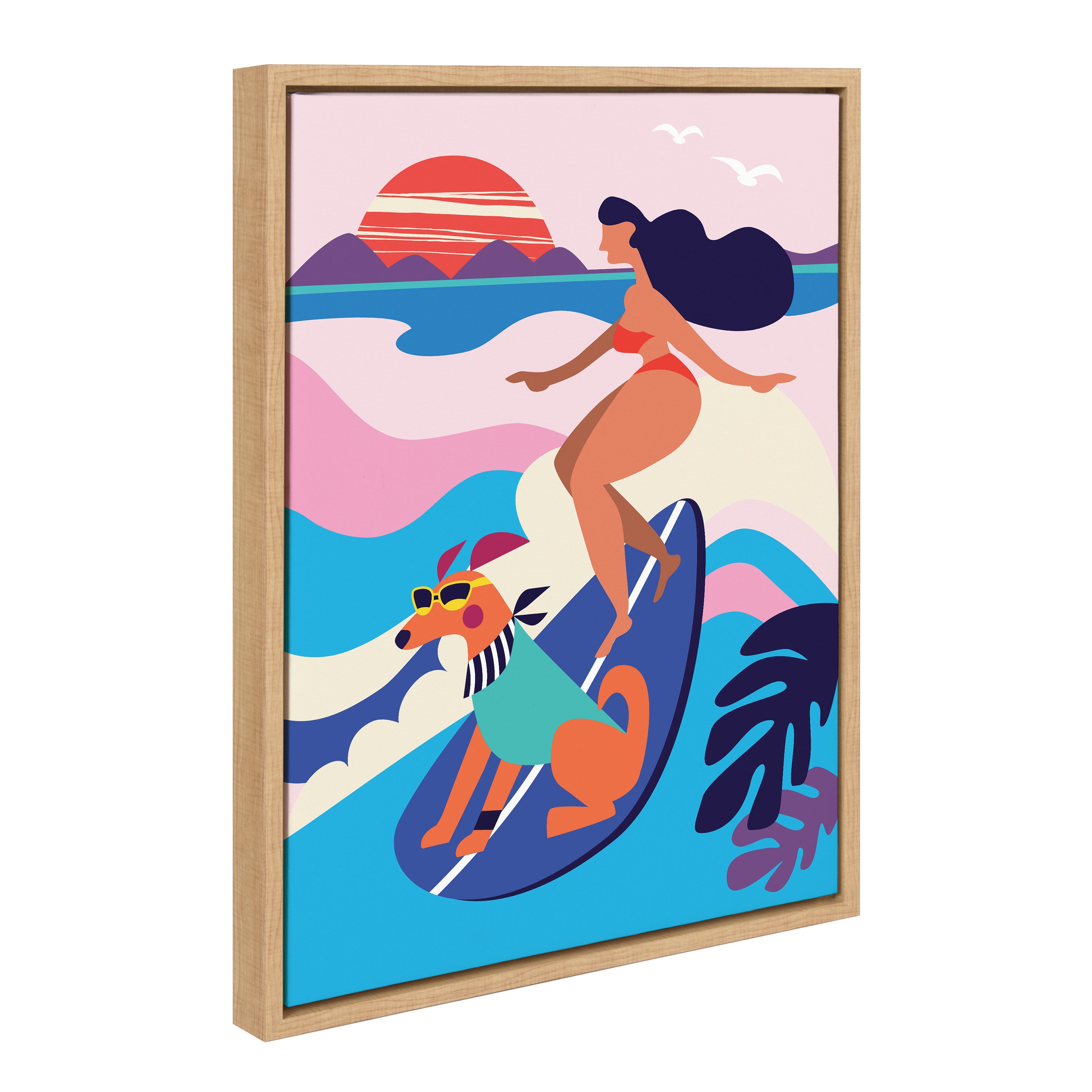 Sylvie Mid Century Modern Surf Dog Framed Canvas by Rachel Lee of My Dream Wall