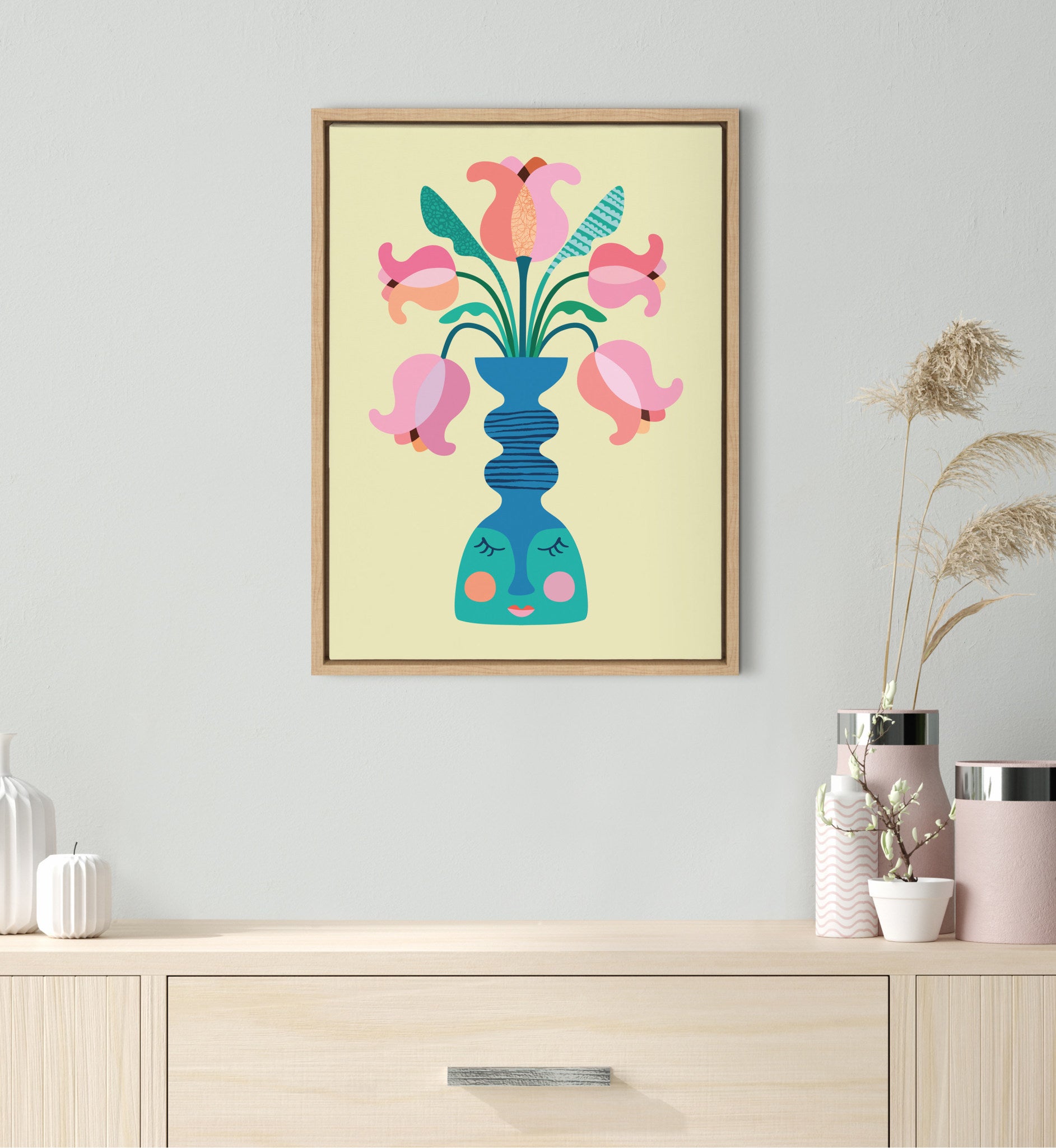 Sylvie Mid Century Modern Tulips Framed Canvas by Rachel Lee of My Dream Wall