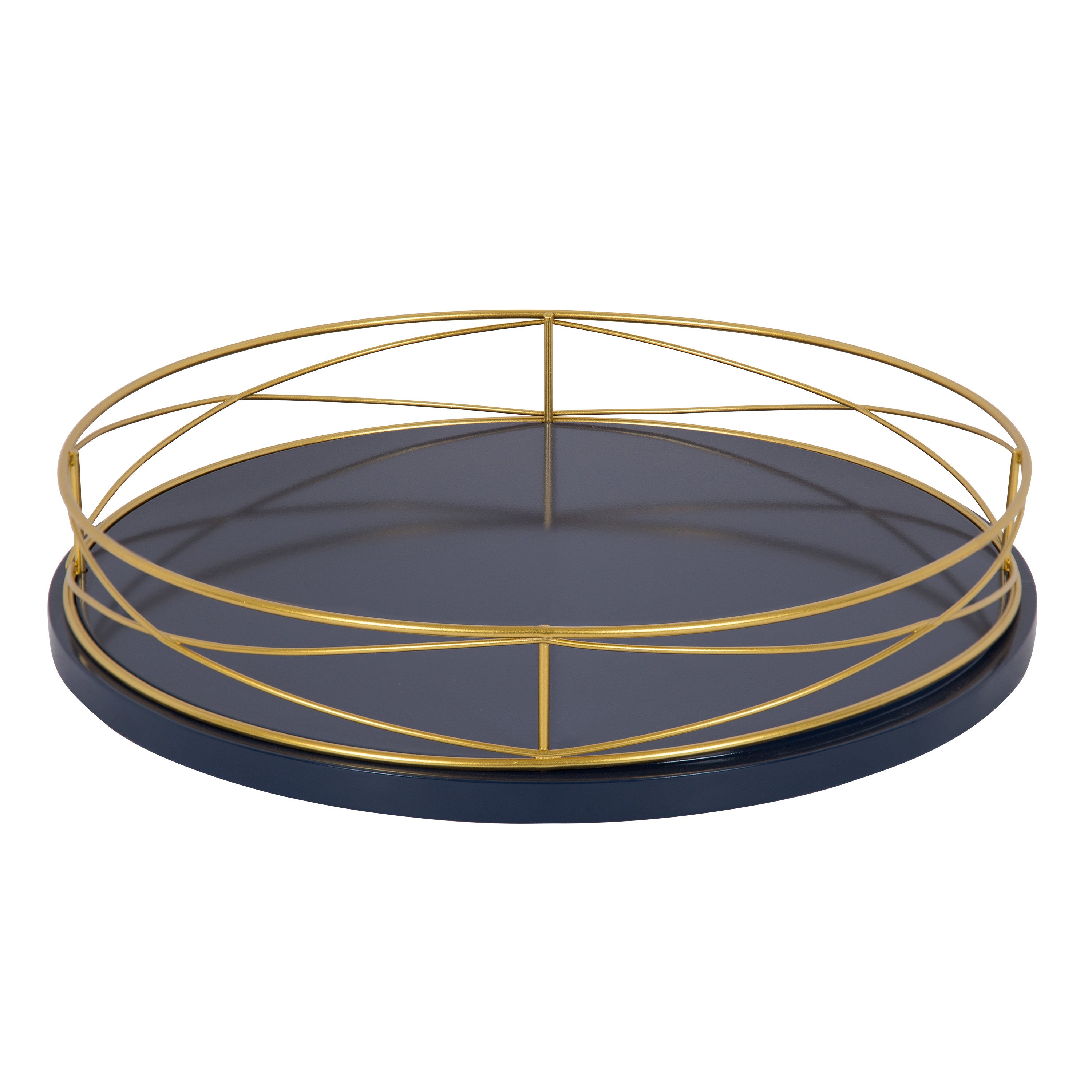 Mendel Round Tray with Decorative Metal Rim