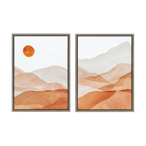 Sylvie Abstract Mountain Range I and III Orange Framed Canvas by Amy Lighthall