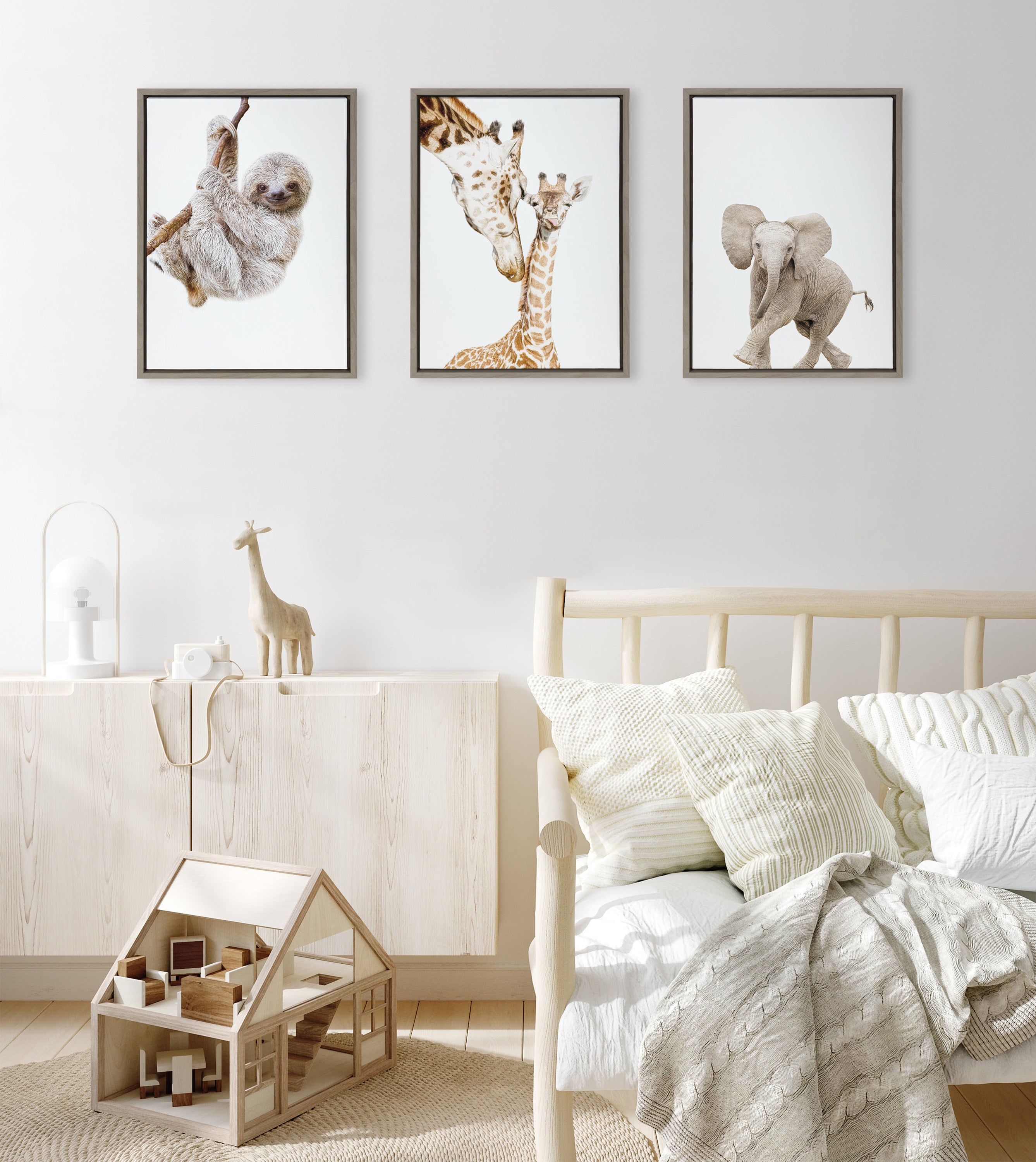 Sylvie Mother and Baby Giraffe Portrait Framed Canvas by Amy Peterson Art Studio