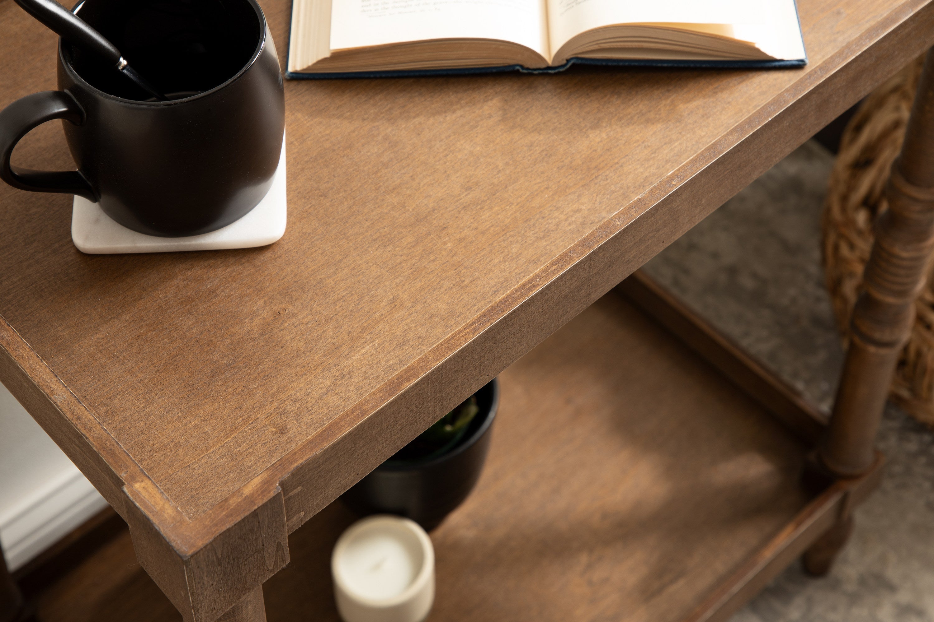 Bellport Wood Side Table with Shelf