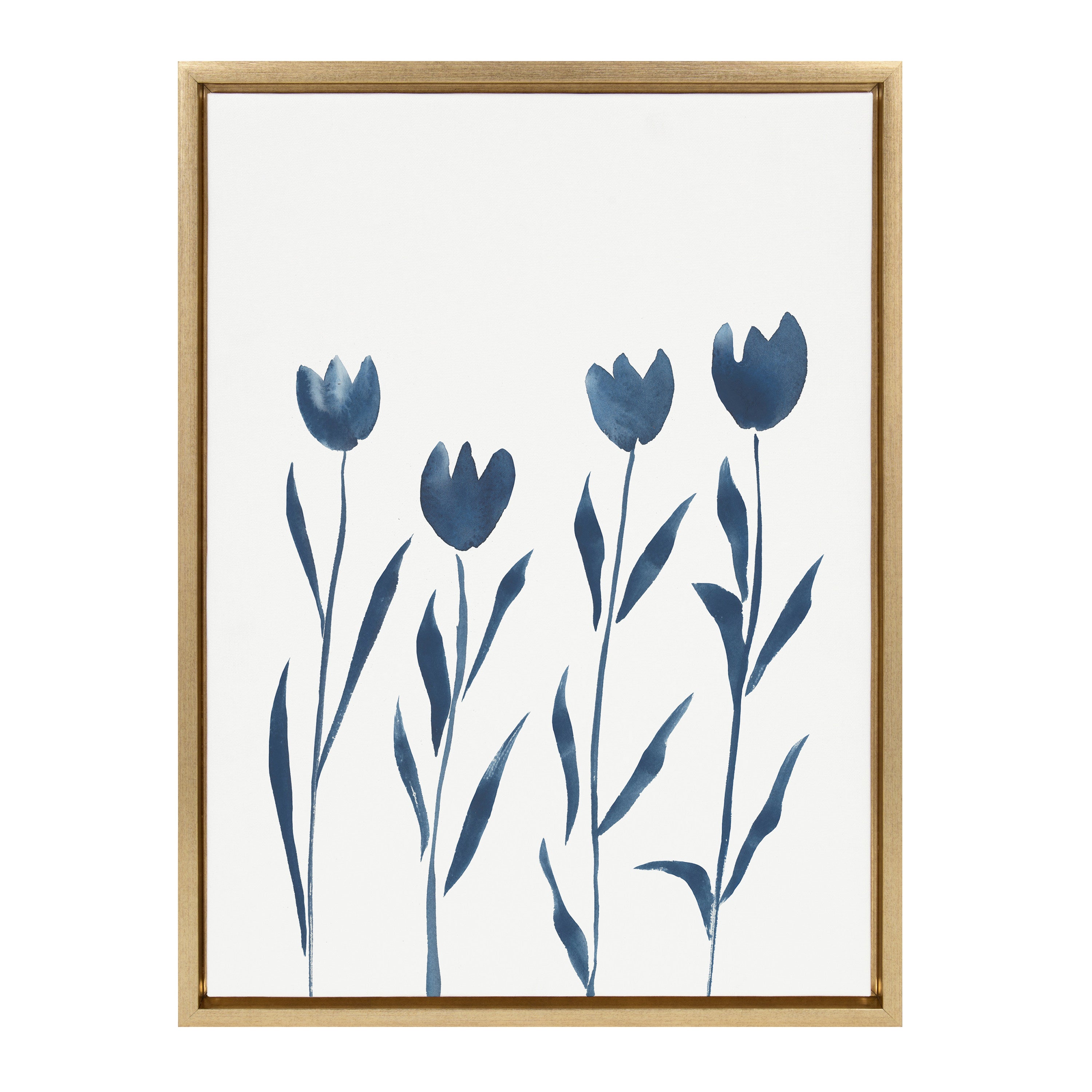 Sylvie Indigo Tulips on White Framed Canvas by Teju Reval of SnazzyHues