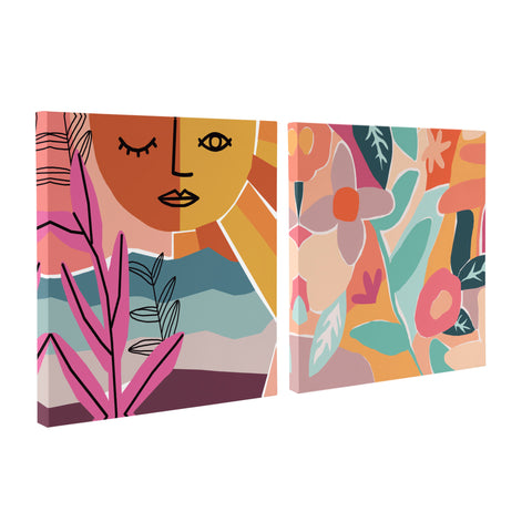 Peace Love Flowers Canvas Wall Art Set by Kate Aurelia Holloway