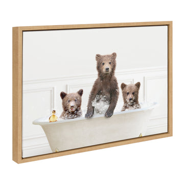 Sylvie Three bears In Bubble Bath Neutral Style Framed Canvas by Amy Peterson Art Studio