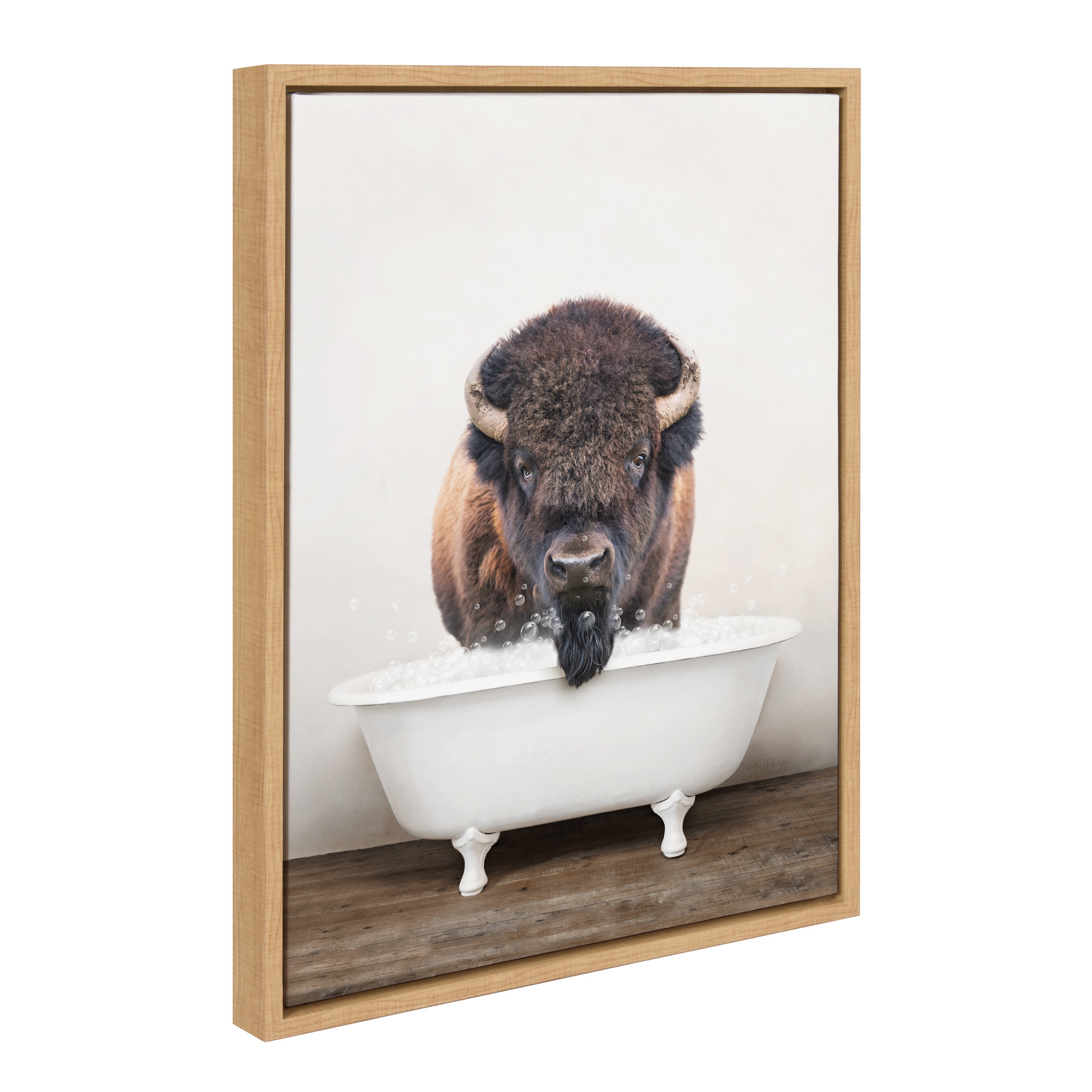 Sylvie Bison Rustic Bubble Bath Framed Canvas by Amy Peterson Art Studio