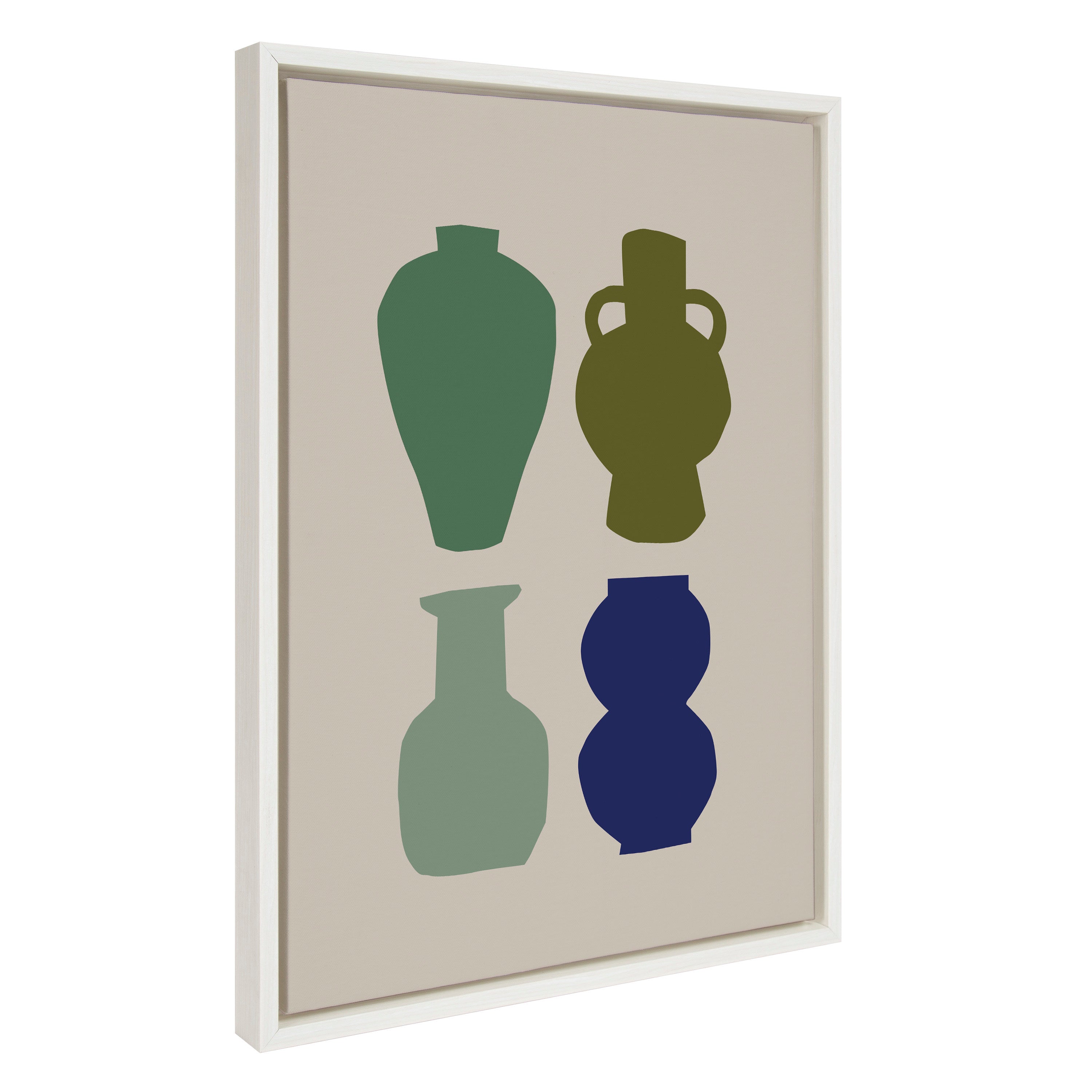 Sylvie Colorful Retro Vases Green and Blue Framed Canvas by The Creative Bunch Studio