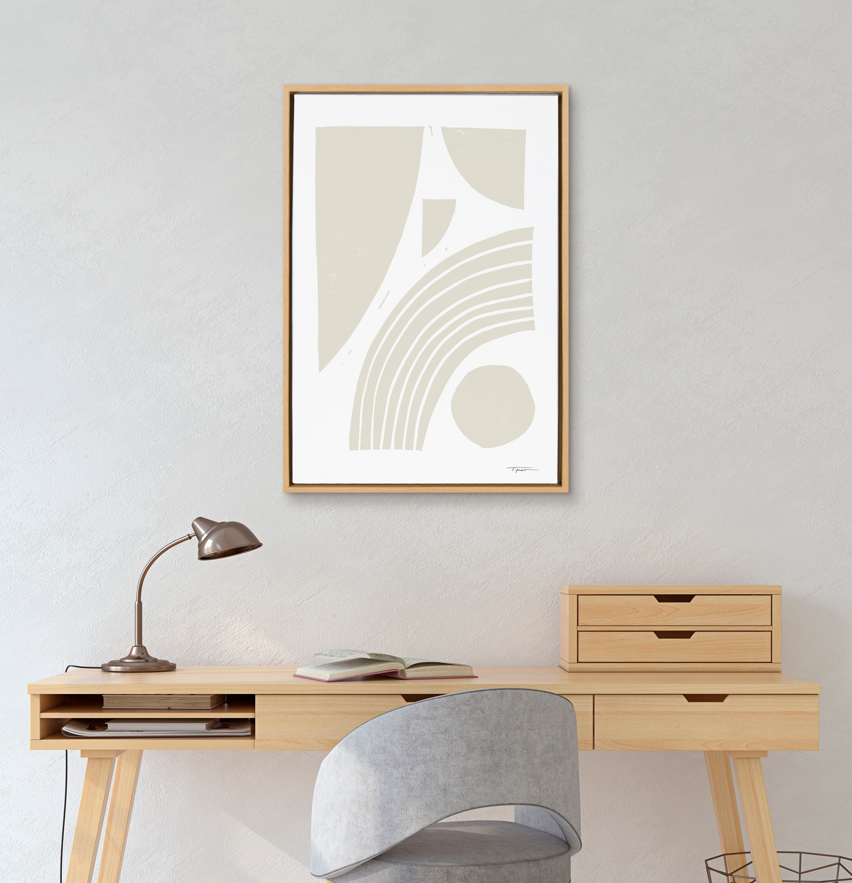 Sylvie Reflecting Shapes Neutral Framed Canvas by Statement Goods