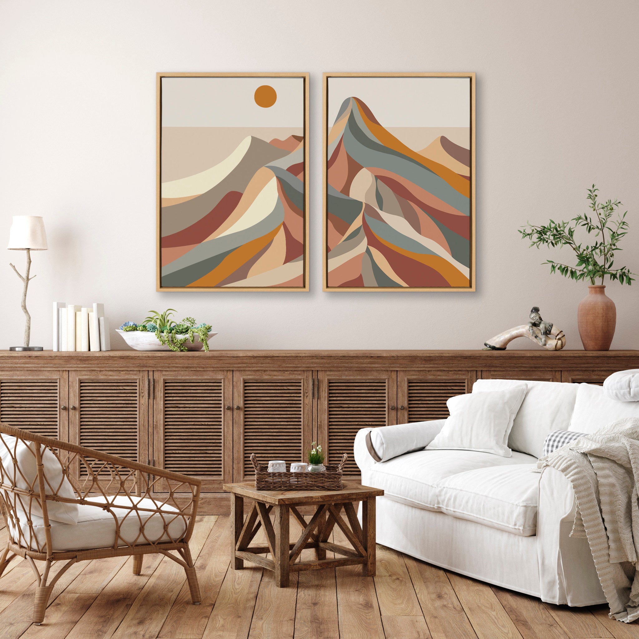 Sylvie Mid Century Modern Mountains Framed Canvas by Rachel Lee of My Dream Wall
