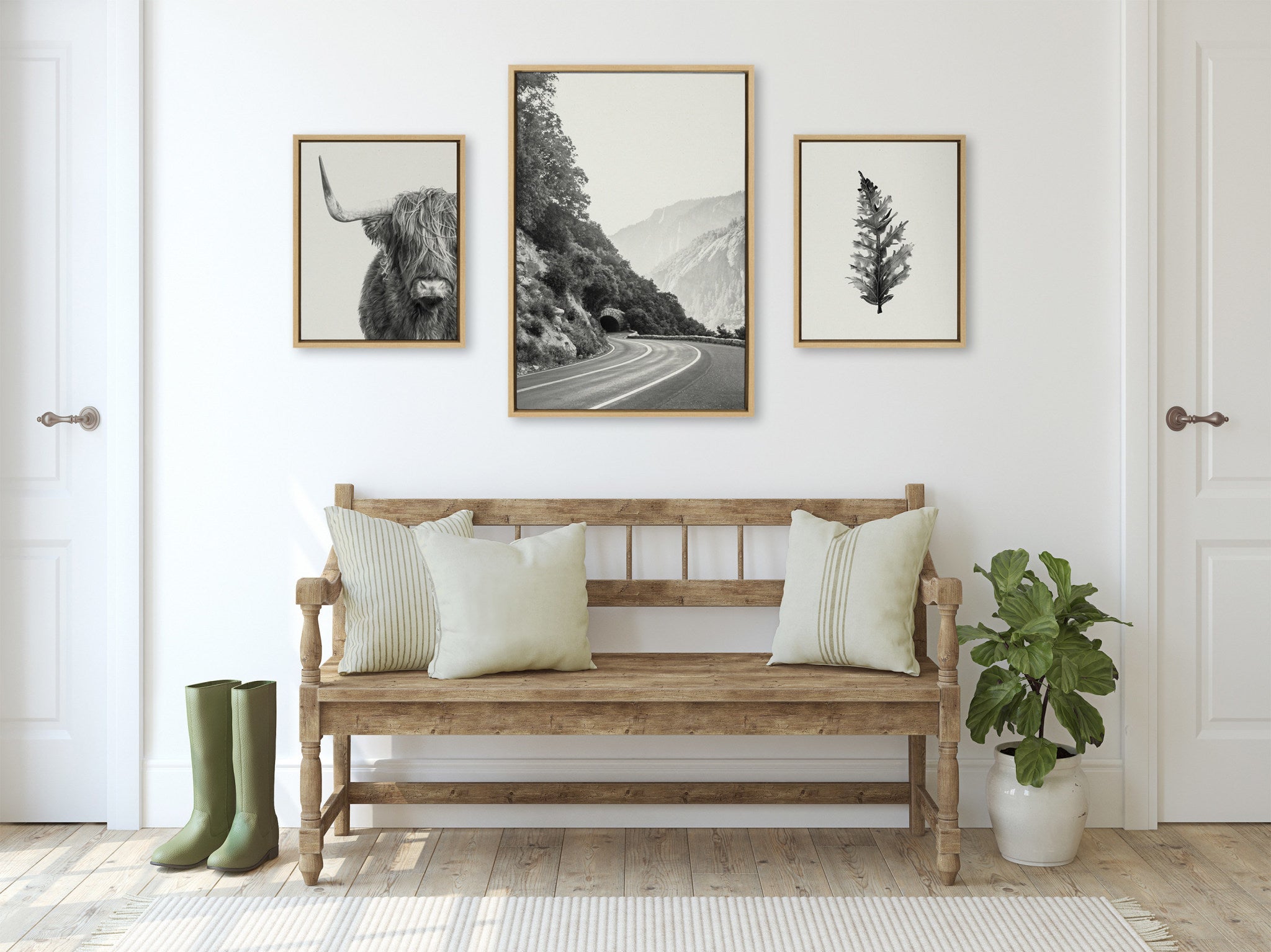 Sylvie Highland Cow and Vintage Botanical Framed Canvas Set by Various Artists