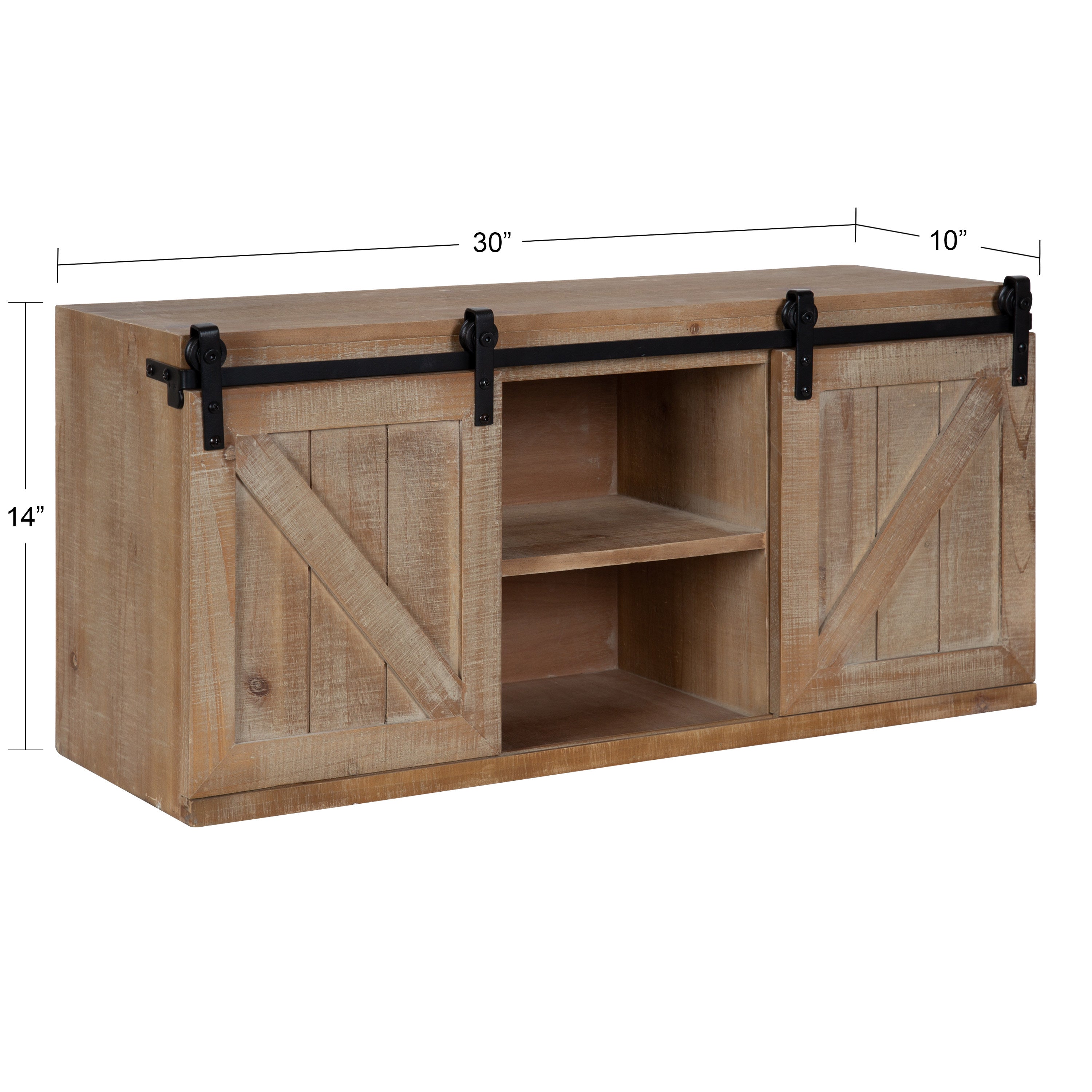 Kate and Laurel Cates Rustic Sliding Door Floating Wall Cabinet 30 x 10 x 14 Rustic Brown Decorative Distressed Wood Storage Cabinet for Farmhouse Wall Decor kateandlaurel