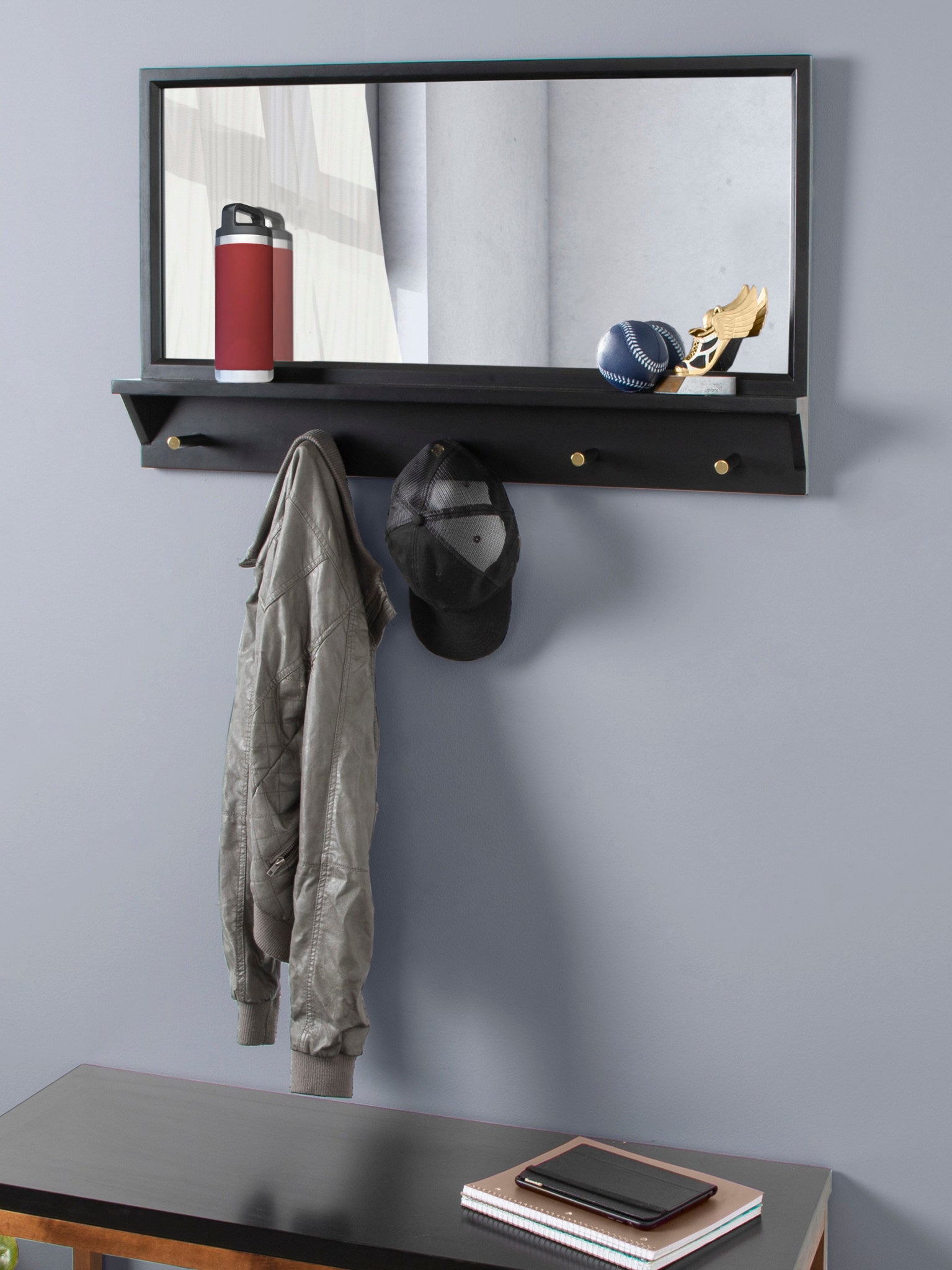 Milley Wall Mirror with Shelf and Pegs