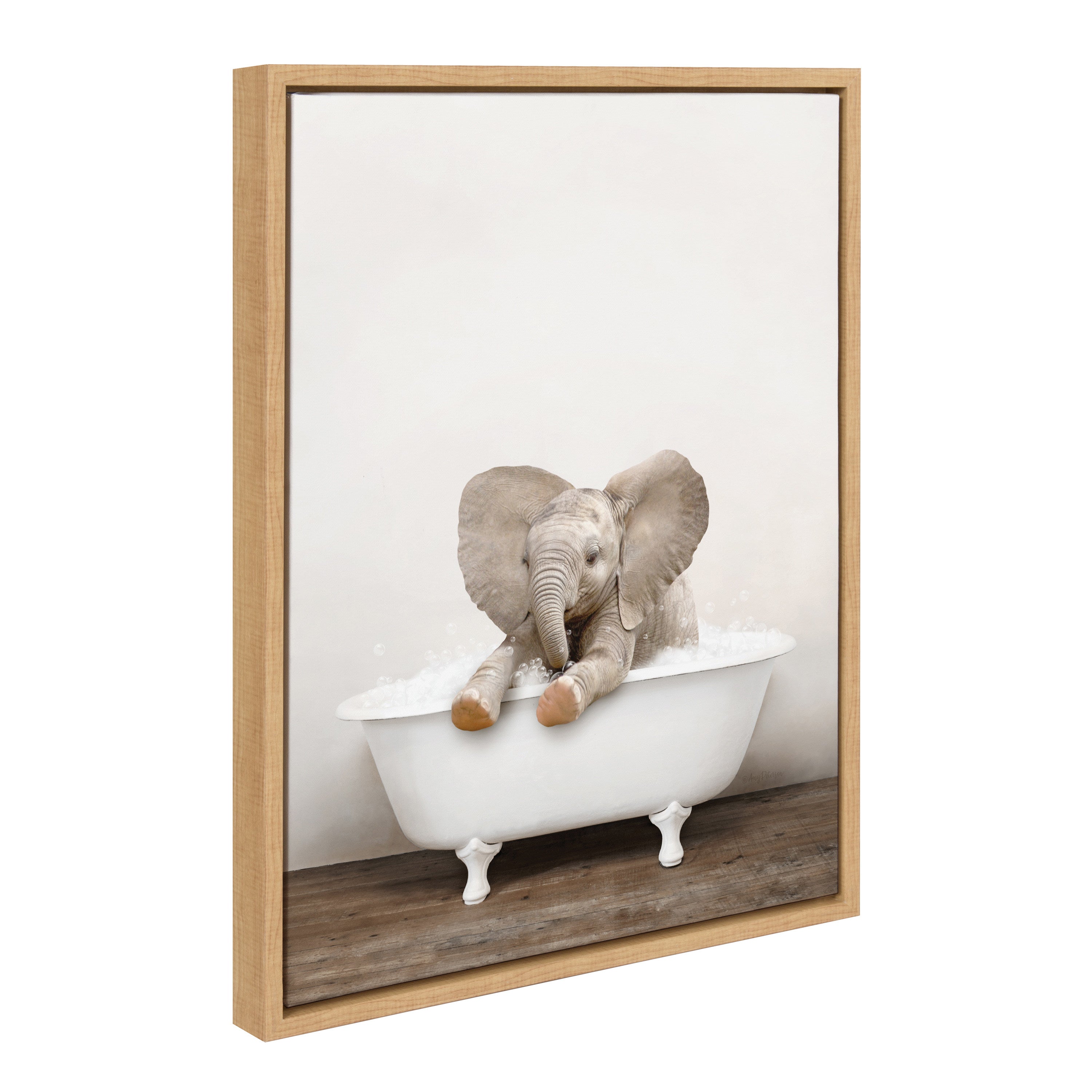 Sylvie Baby Elephant No 6 in Rustic Bath Framed Canvas by Amy Peterson Art Studio