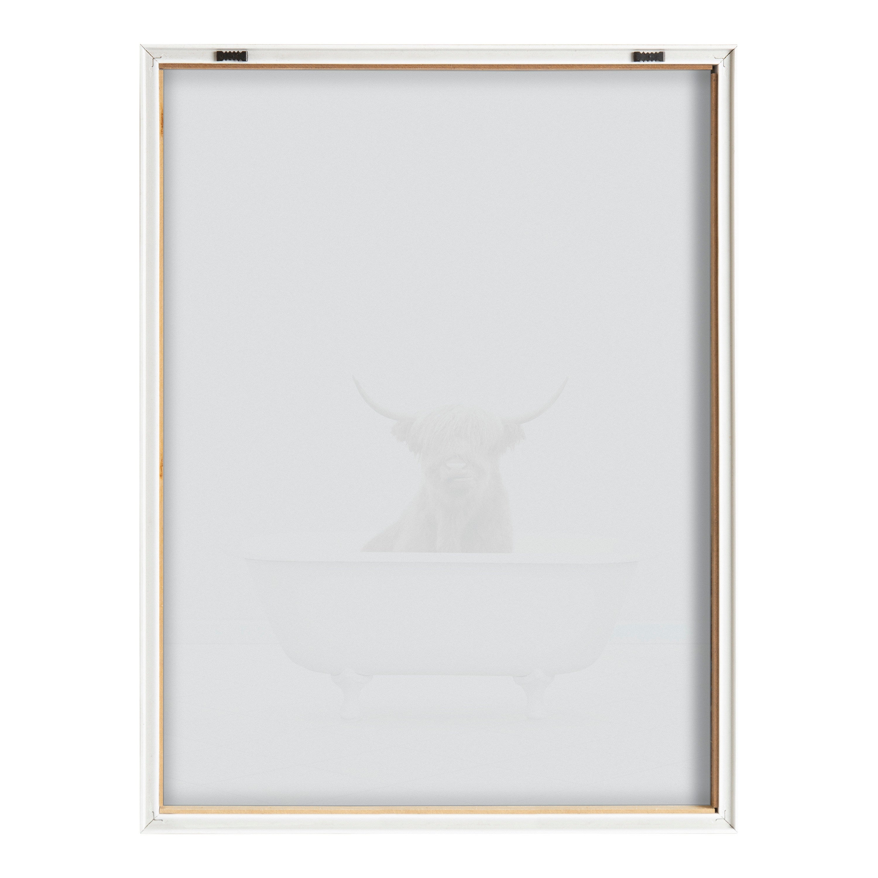 Blake Highland Cow Solo Bathtub Framed Printed Glass by Amy Peterson